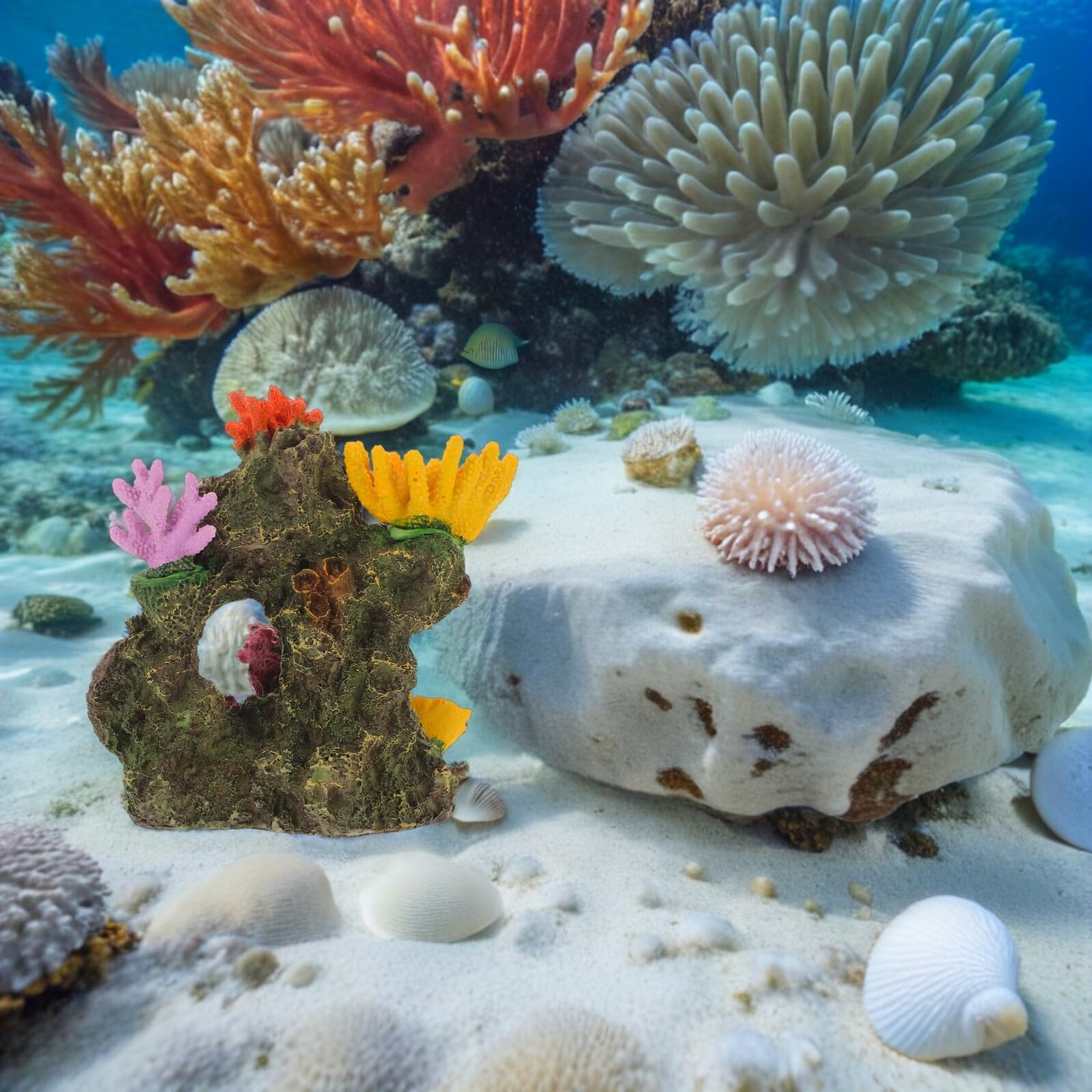 Mikikit Sztuczna Dekoracja Koralowa Do Akwarium z Żywicy Realistyczna Imitacja Rafy Koralowej Ozdoba Do Terrarium Wodnego Naturalne Schronienie dla Ryb Trwała Ozdoba