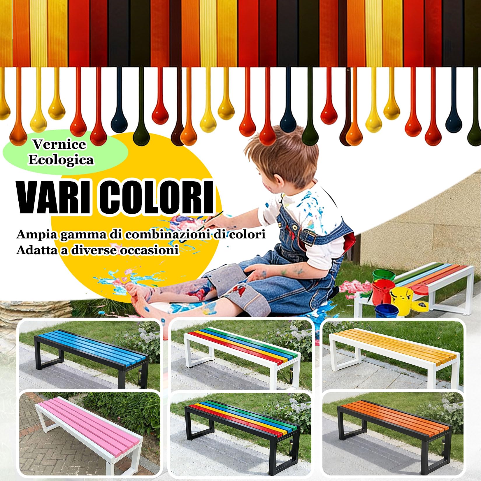 Panchina da Giardino in Ferro,Panca da Giardino,Panca da Pranzo per 2-3 Persone con Seduta a Doghe 100×40×45cm Bianco Seduta Doghe in Legno Naturale,da Esterno,Balcone o Terrazzo