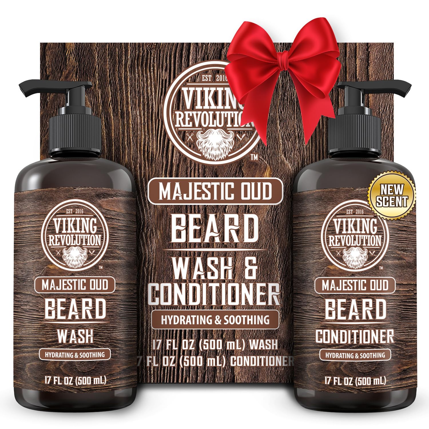 Beard Wash and Beard Conditioner for Men with Argan Oil and Jojoba Oil - Beard Softener and Strengthener Beard Care Beard Shampoo and Conditioner with Beard Oil (17oz, Majestic Oud)