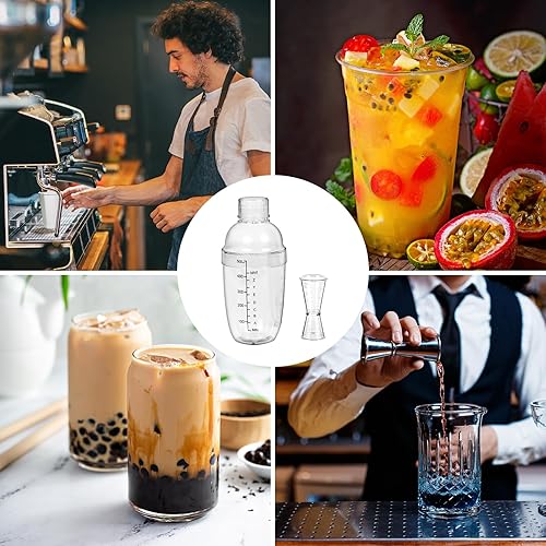 Miniatura 7 de Juego de 6 cocteleras de plástico de 17 onzas, coctelera y jigger de medición, herramienta de mezcla de vino, mezclador de bebidas con marca,