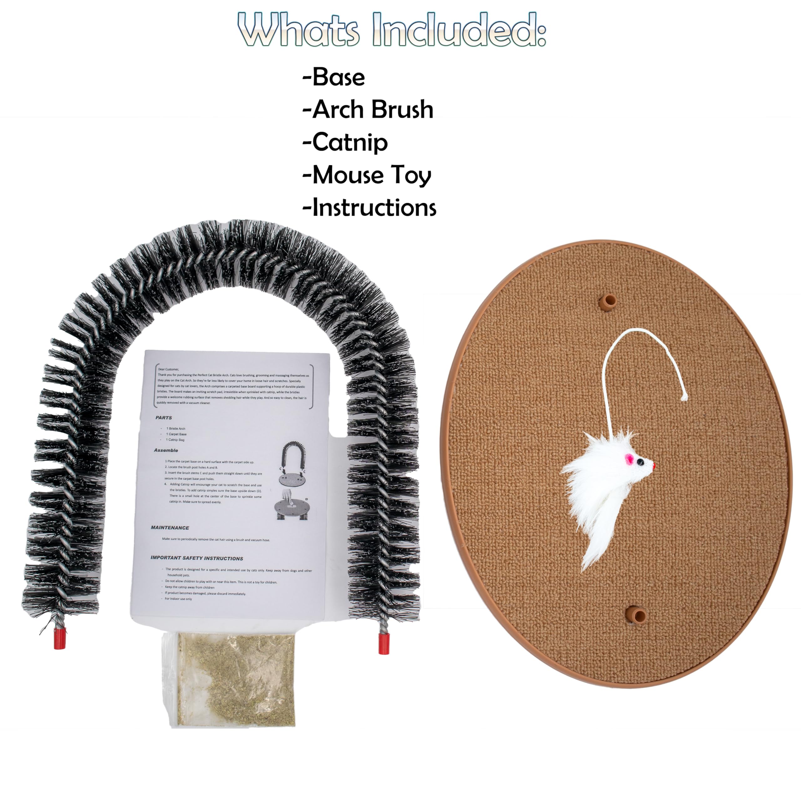 Perfect Cat Self Grooming Arch Toy & Post with Cat Mouse Toy, Bristles, Scratch Pad and Catnip - for Scratching, Brushing, and Massaging - Prevents Furniture Damage & Promotes Healthier Indoor Cats - image 8