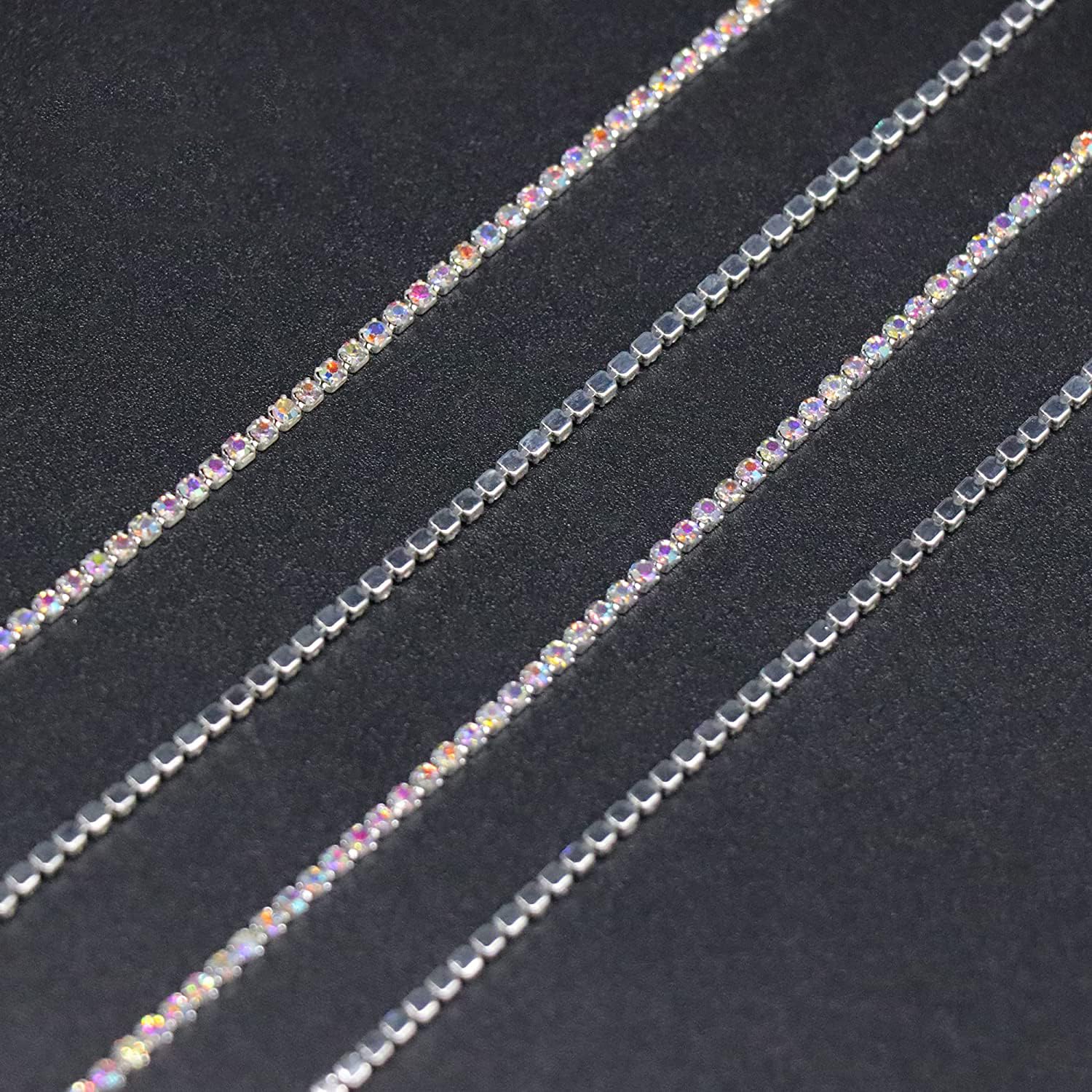 Jerler 10 Yards Crystal Rhinestone Trim SS6.5/2.0mm, AB Close Chain for Sewing Crafts Ideal Wedding Party Christmas DIY Decoration 2