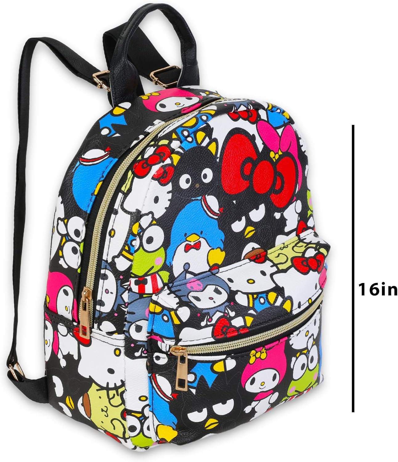 Hello Kitty and Friends Faux Leather Backpack Set - Bundle of 16” Sanrio Bag, Stickers, Water Bottle, More | My Melody, Tuxedo Sam School Supplies