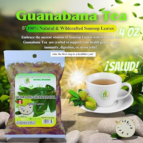 Miniatura 8 de Guanábana Hoja Seca Té (té de hojas de guanábana seca) Combo, bolsa de 4 onzas + moringa, guanábana y cúrcuma (cúrcuma), 90 cápsulas cultivadas