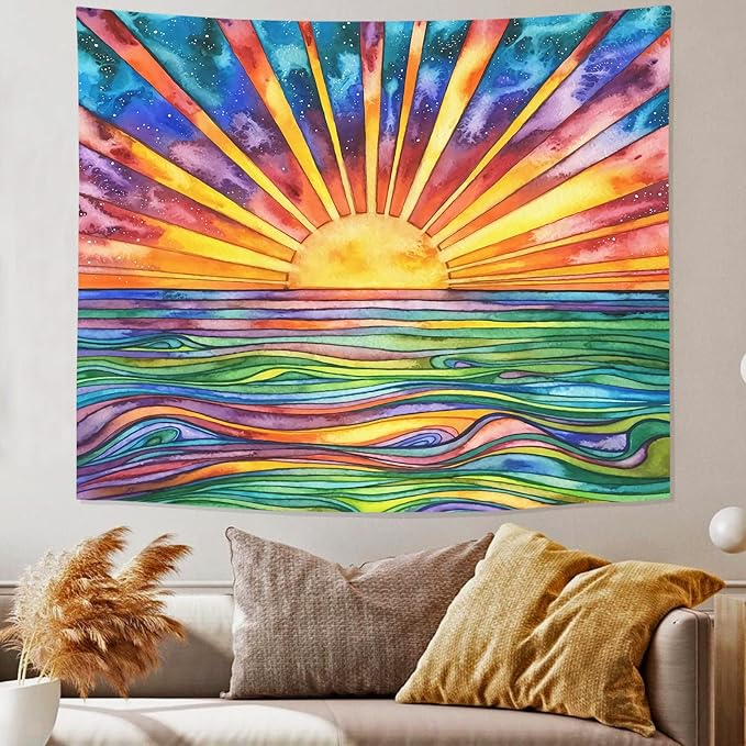 Sun Tapestry , UV Blacklight Reactive Black Light Wall Tapestry