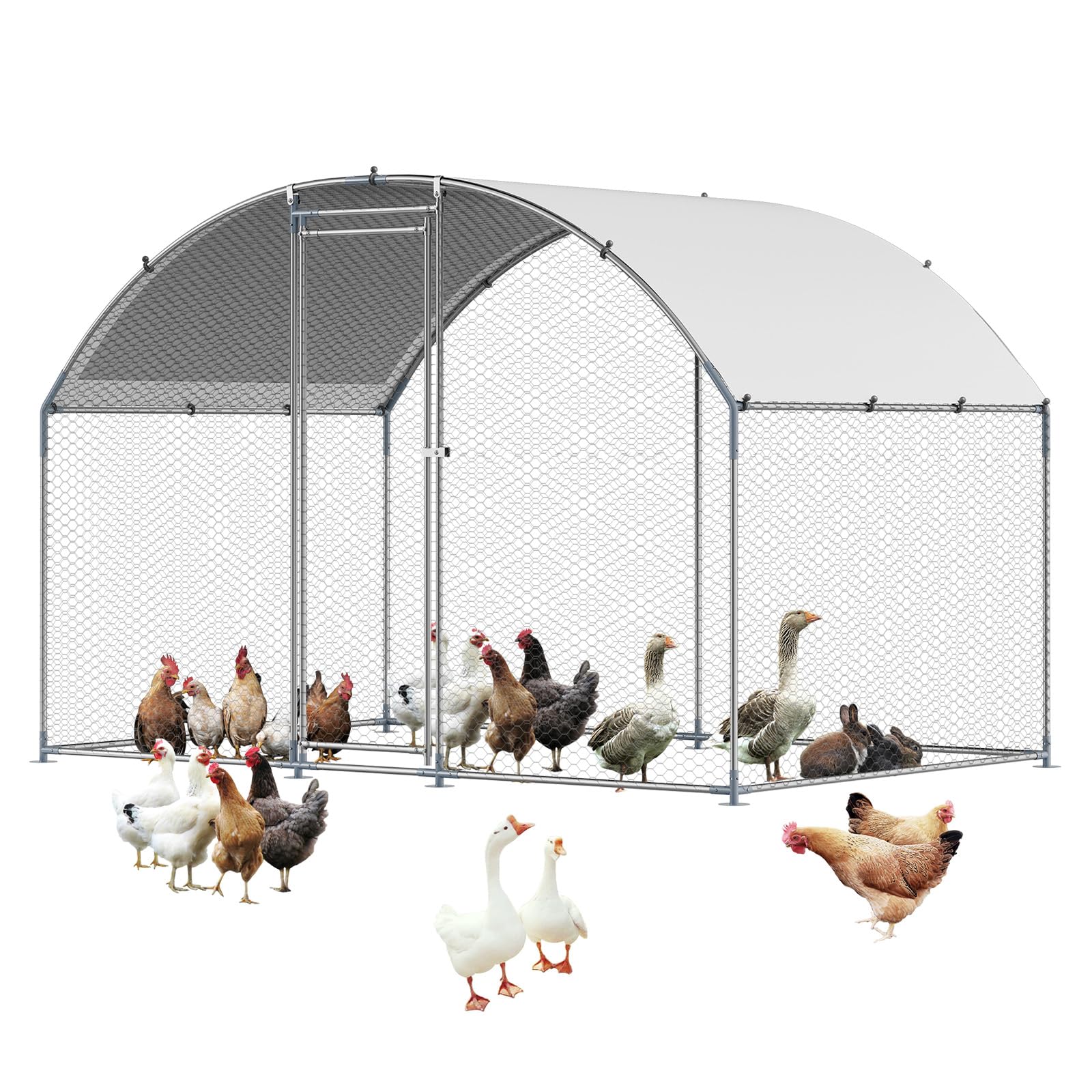 VEVOR Large Metal Chicken Coop with Run, 9.8 x 6.5 x 6.5ft Walk in Chicken Runs for Yard with Waterproof Cover, Dome Roof Large Poultry Cage for Hen House, Duck Coop and Rabbit Run