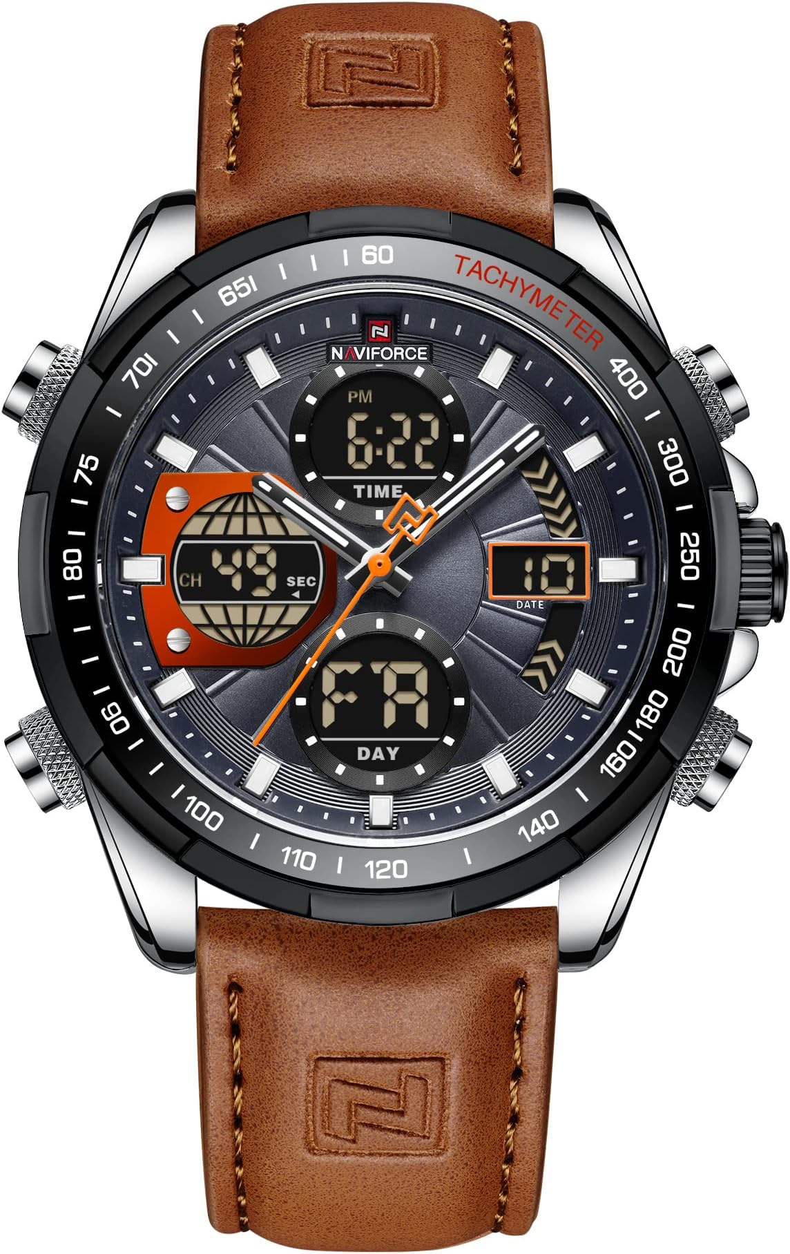 Men's Military Digital Watches Analog Quartz Waterproof Watch Sport Multifunctional Leather Wristwatch