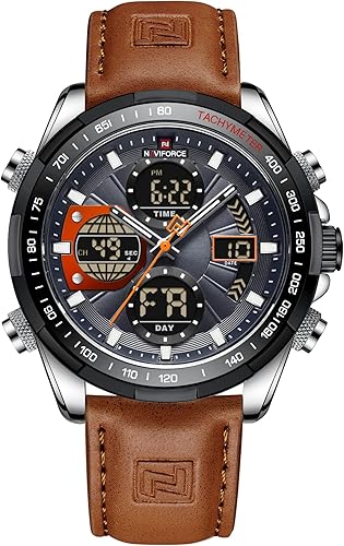 Miniatura 7 de NAVIFORCE Relojes militares digitales para hombre, reloj analógico de cuarzo, resistente al agua, deportivo, multifuncional, correa de cuero, reloj