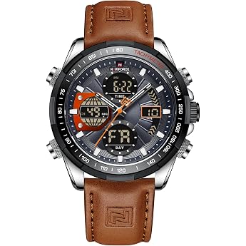 Naviforce Men's Military Digital Watches Analogue Quartz Watch Waterproof Sports Multifunction Leather Watch