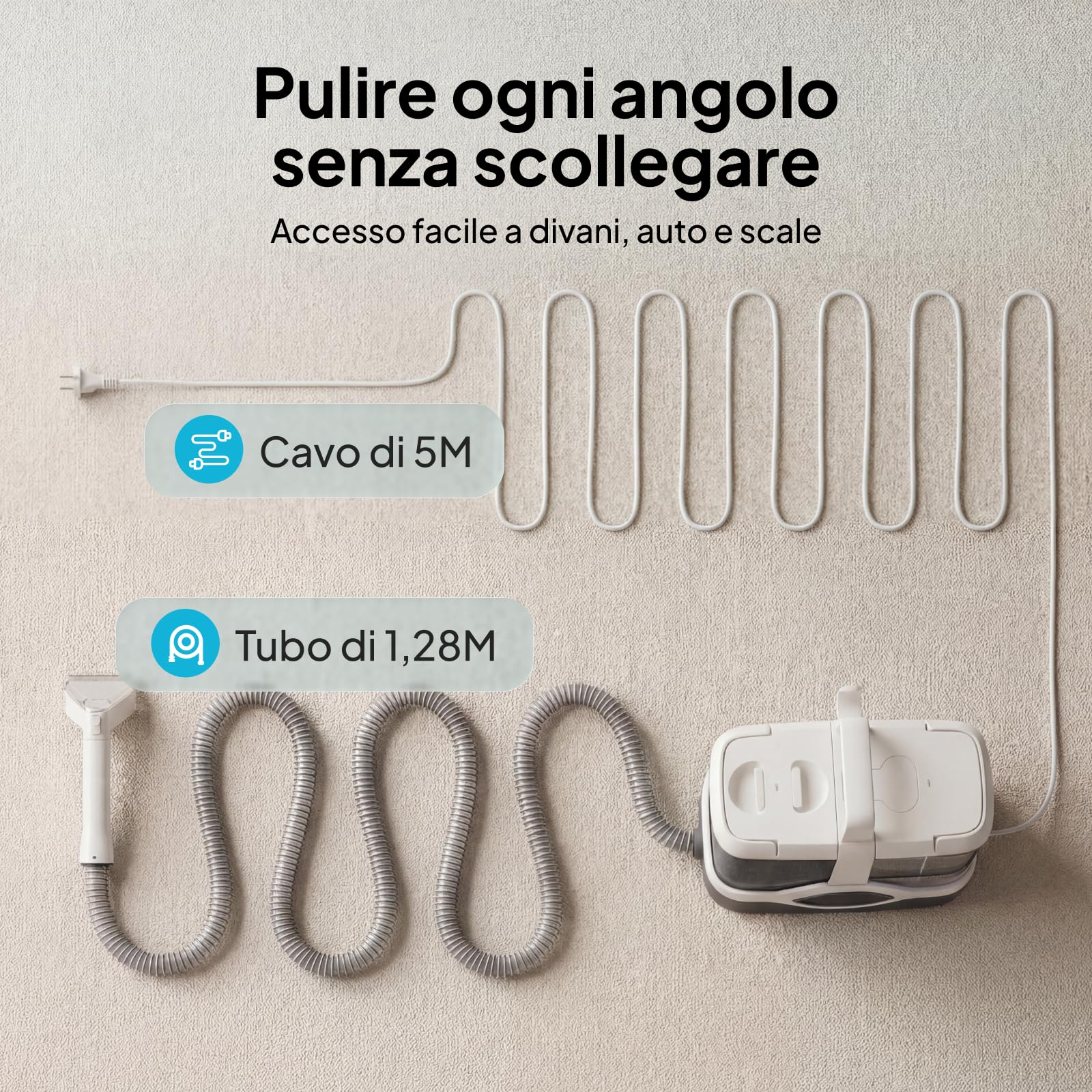 Livatro Lavatappeti e Divani Lava e Asciuga, 600W 16KPa Lavatappeti, Serbatoio da 2,3L, Lava Divano con Sistema di Autopulizia, Aspirapolvere Tessuti per Divano, Tappeti, Moquette, Tappezzeria e Auto