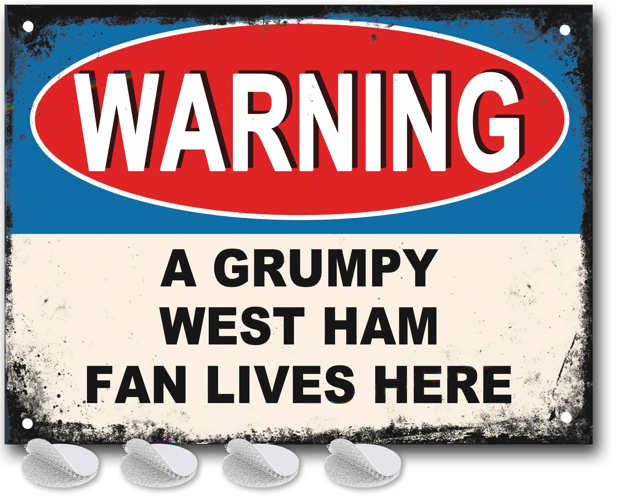 West Ham Gifts for Men - or Boys Funny The Hammers Football Grumpy West Ham Fan Lives Here Metal Sign, Mens Metal Poster for Dads FC Man Cave or Home Bar Signs