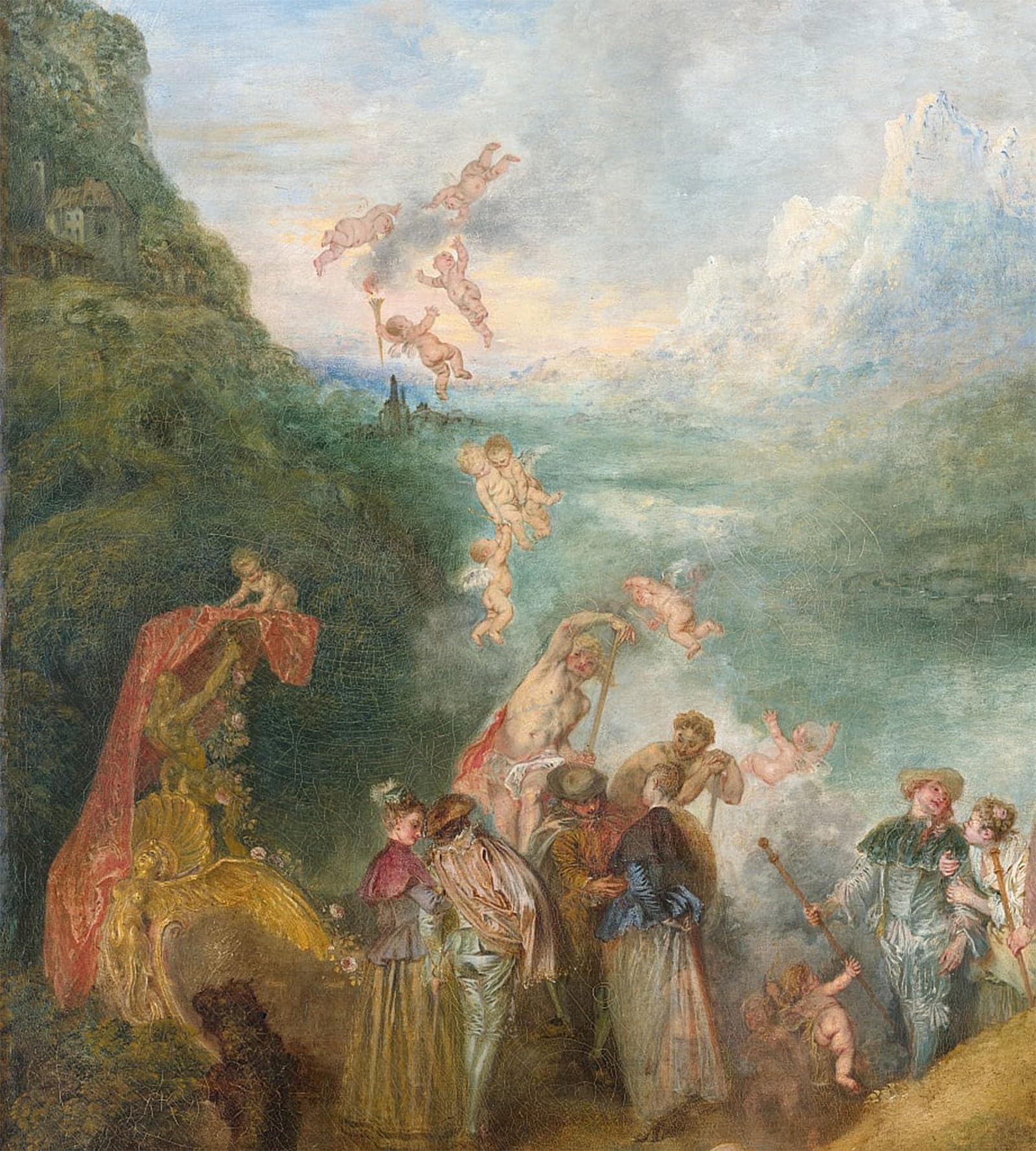 SERENDIPITP Vintage Picture Print on Canvas Wall Art Poster Pilgrimage to Cythera Embarkation for Cythera Detal by Jean Antoine Watteau Artwork Print Poster for Wall Decor 60x90cm