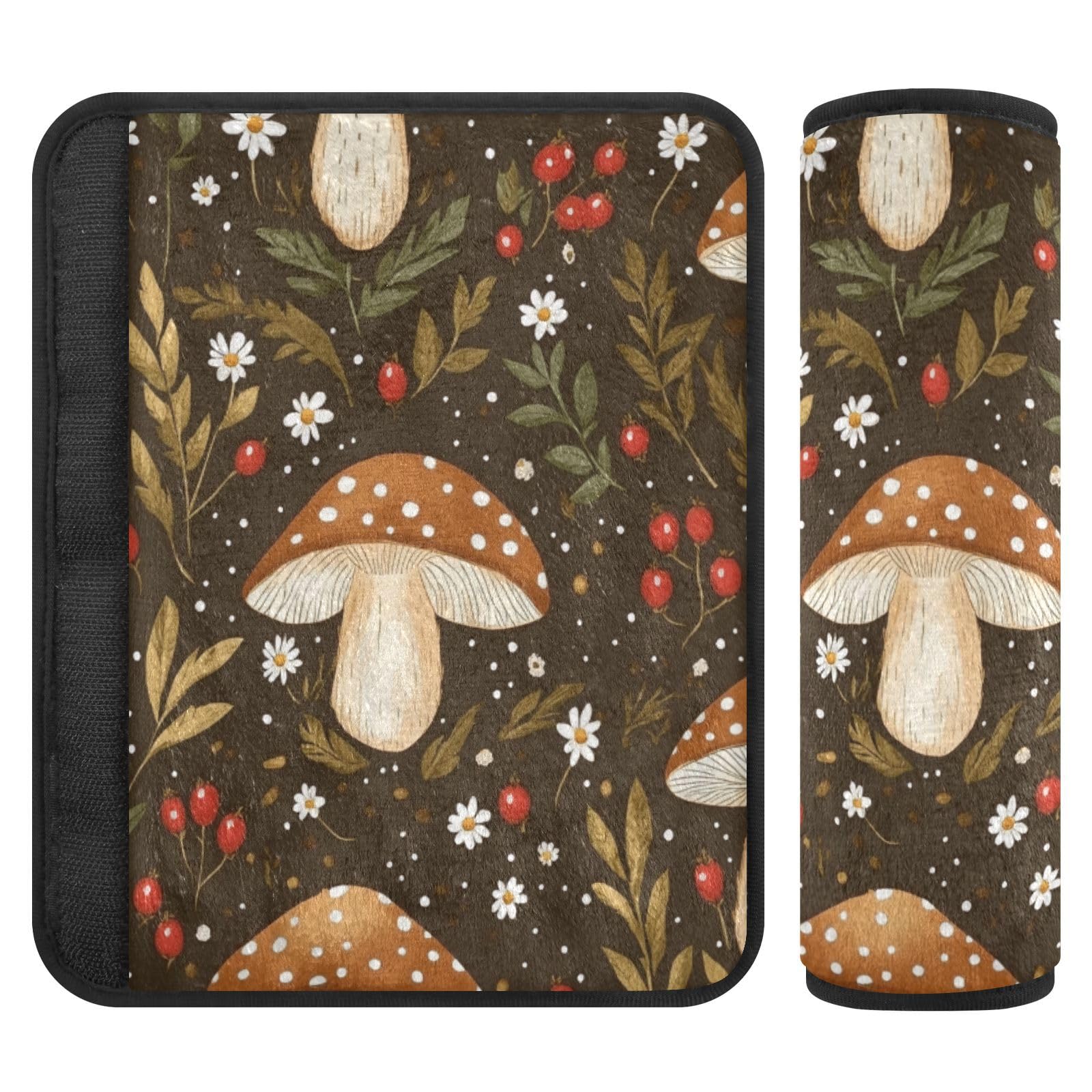 Seat Belt Covers 2 Pack Mushrooms Flowers Car Seat Strap Covers Super Soft Brown Car Seat Neck Cover for Boys Girls Adults Babies M