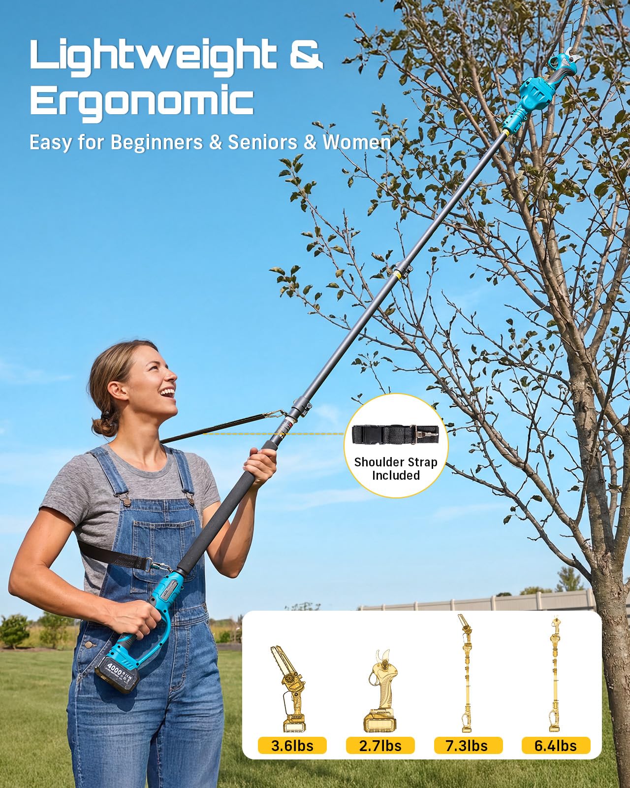 Seesii Ensemble combiné 4 en 1 avec scie à bâton et ciseaux de jardin, mini tronçonneuse de 15,2 cm pour la taille des arbres