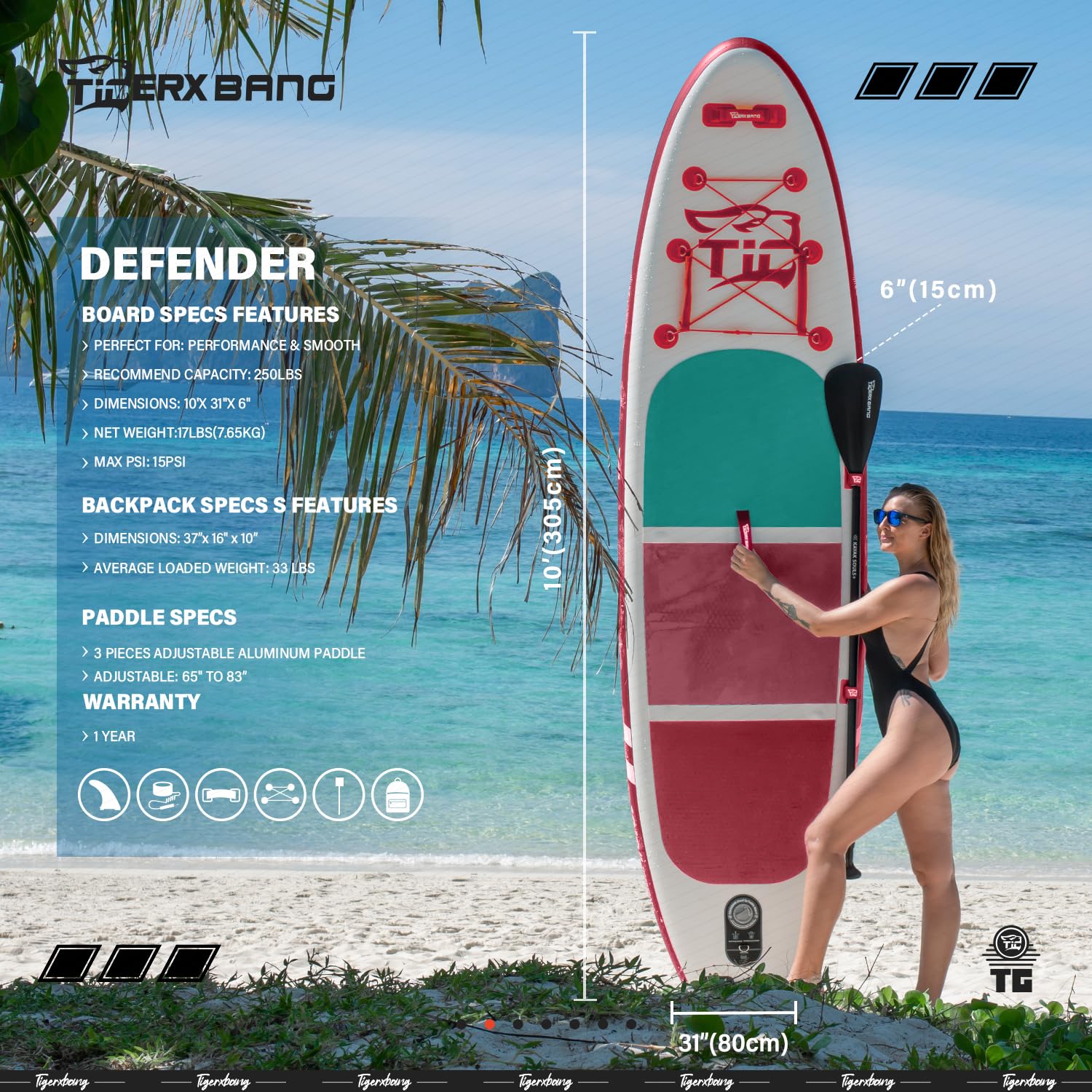 TIGERXBANG Stand Up Paddle Boards 10'6'' x 32'' x 6''丨10' x 31'' x 6'' with Premium SUP Board Accessories, Inflatable Paddle Boards for Adults/Kids Stand Up PaddleBoarding