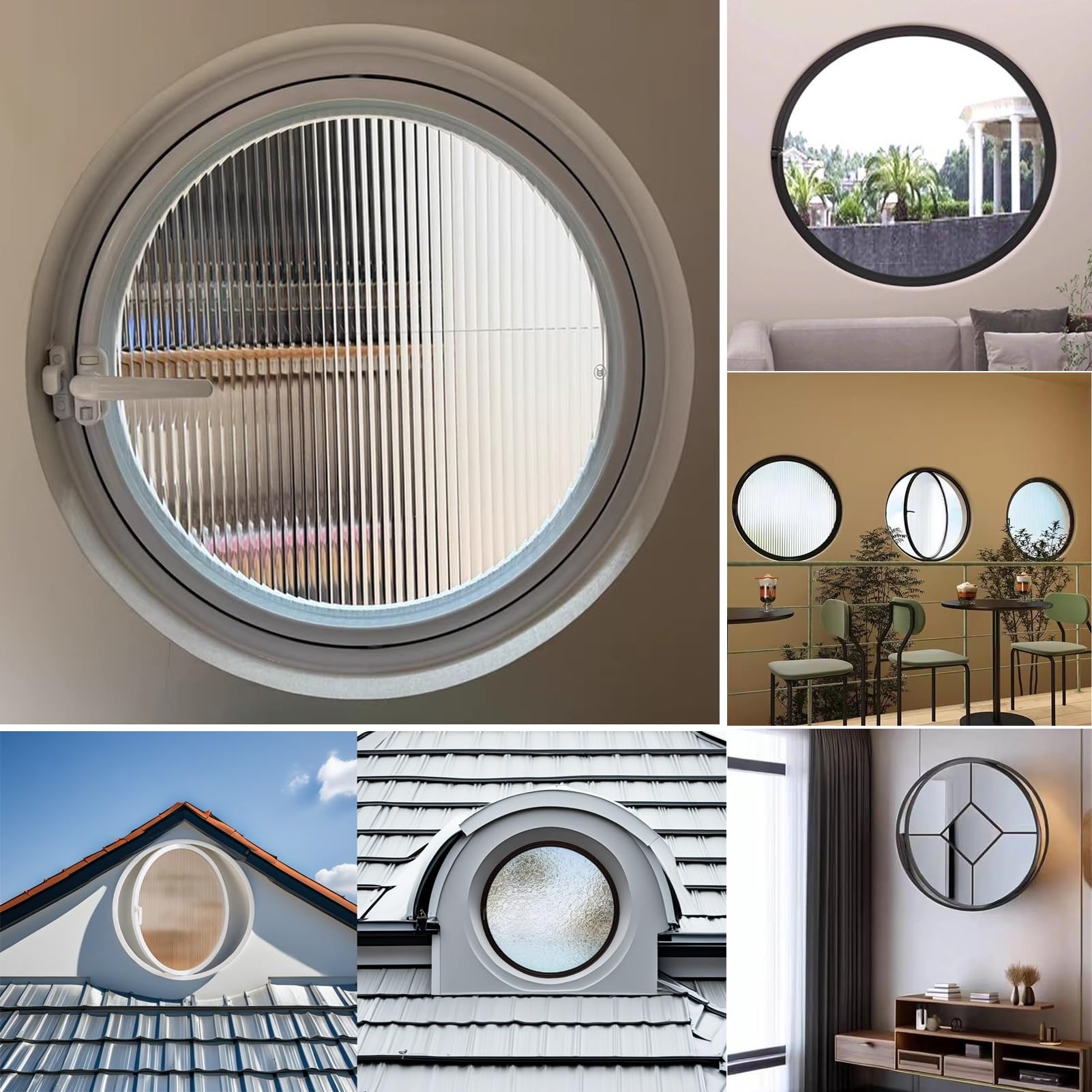 Finestra Girevole con ASSE Centrale Rotondo, finestre di Ventilazione girevoli a 360° con Maniglie, Finestra Artistica in Vetro scanalato con divisorio d'ingresso per soffitta (BIA