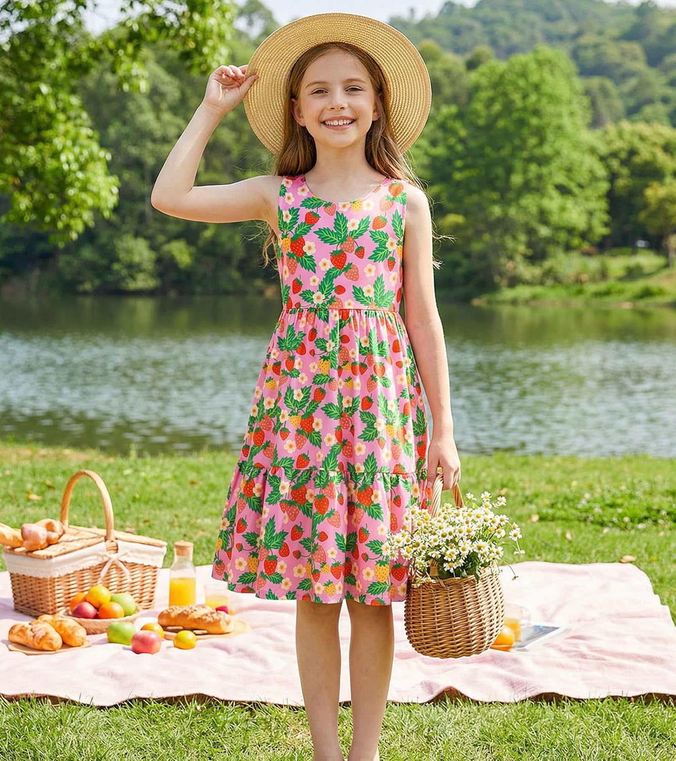 Kids4ever 7-10 Years Girls Dress with Back Criss Cross Sleeveless Kids Summer Sundress