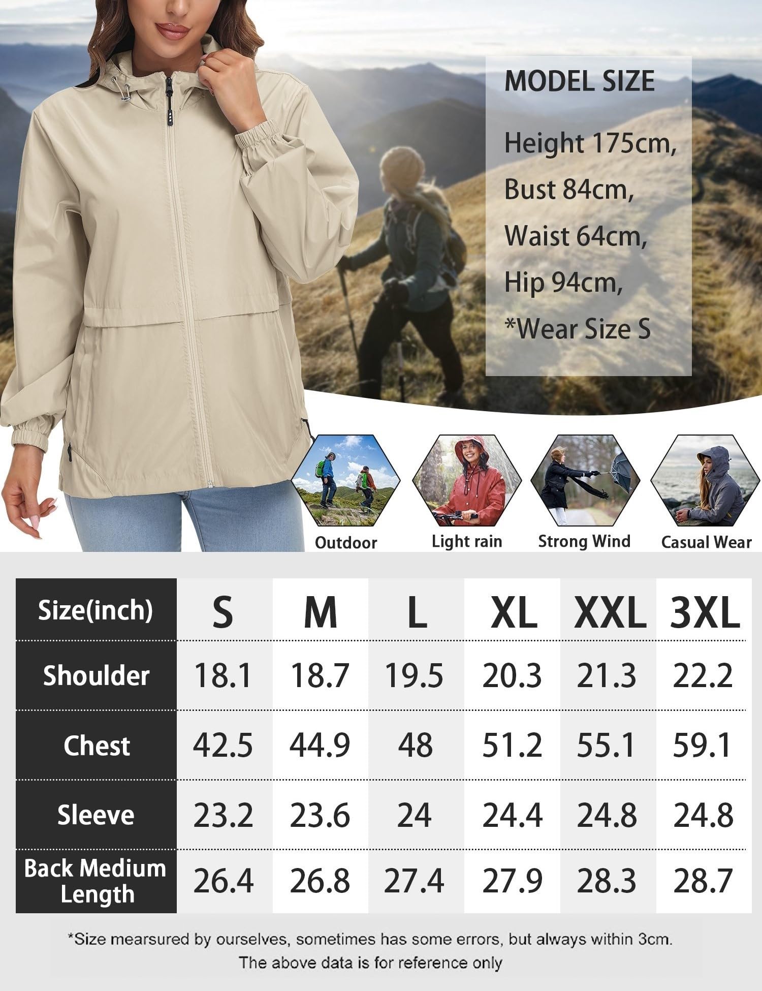 Chaqueta impermeable ligera para mujer, cortavientos con capucha plegable para actividades al aire libre — view 7