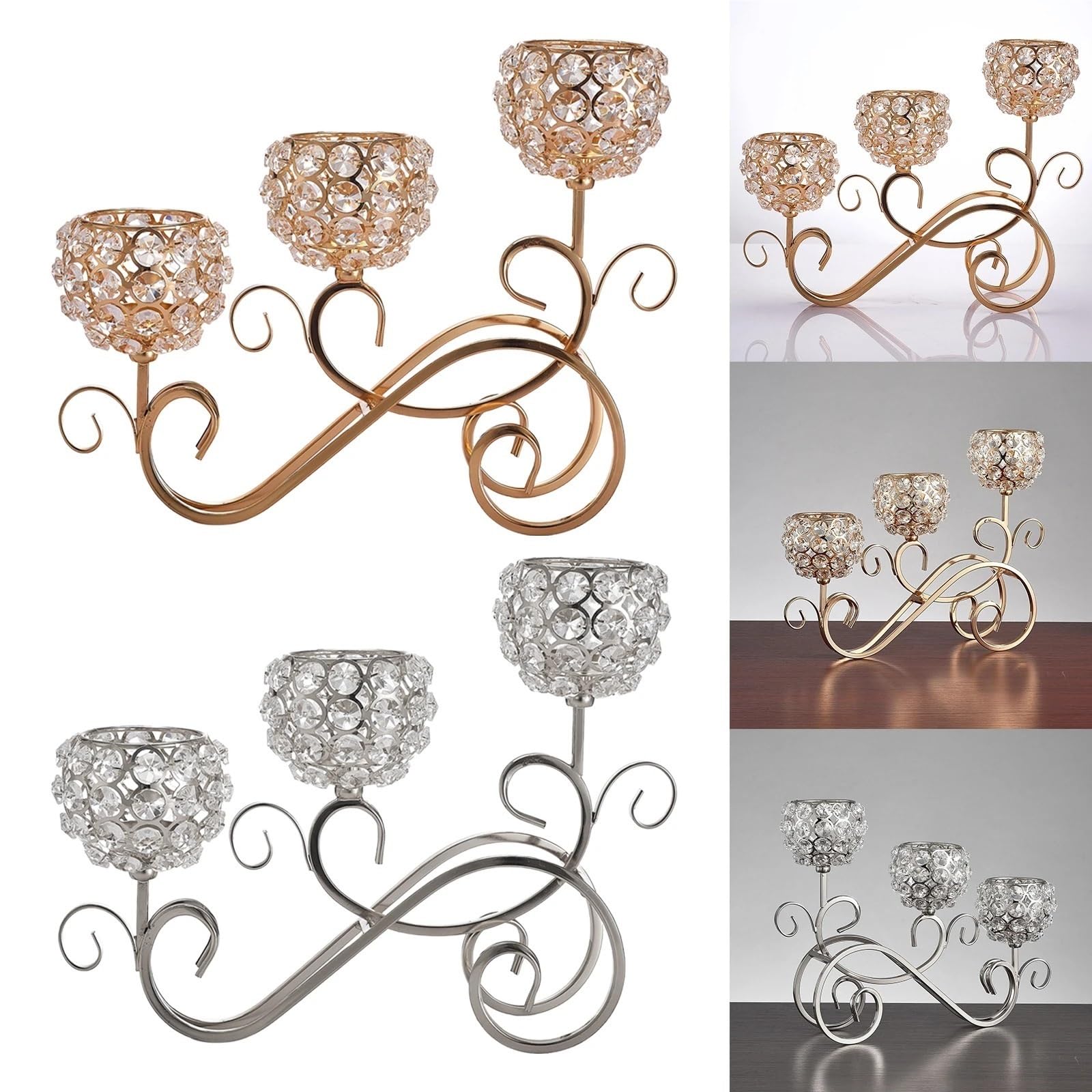 1 pezzo di portacandele in cristallo a 3 bracci centrotavola candelabri for decorazioni for la casa Per Matrimoni Credenze Camino(Gold)