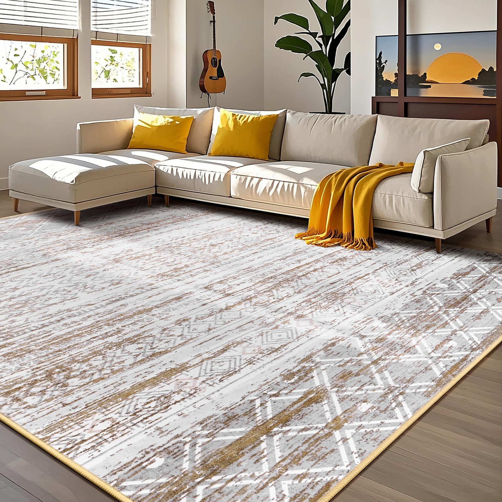 Vasofe Area Rug for Living Room, 5x7 Boho Rugs for Bedroom, Dining, Office, Playroom, Machine Washable Mat Low Pile Non-Slip Carpet Soft Modern Indoor