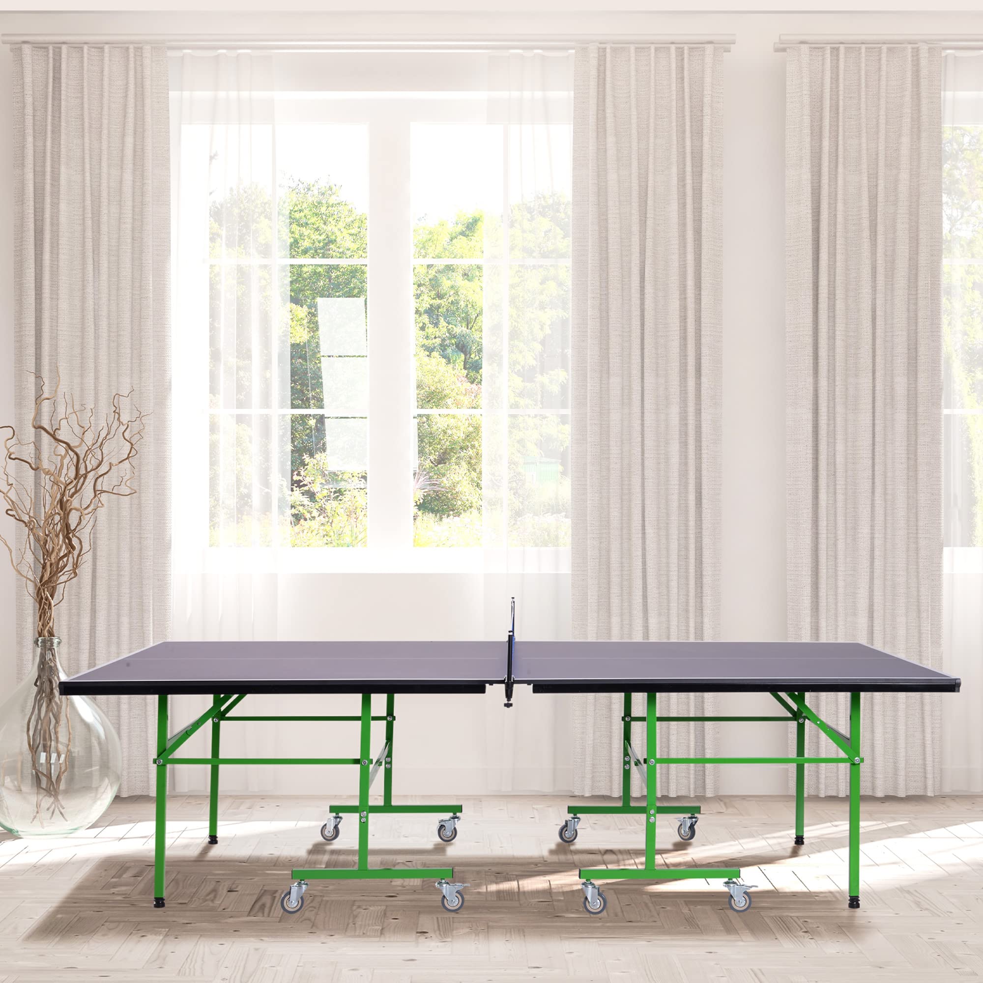 HOMCOM Tavolo da Ping Pong Pieghevole Interno con 8 Ruote 152.5 × 274 × 76cm
