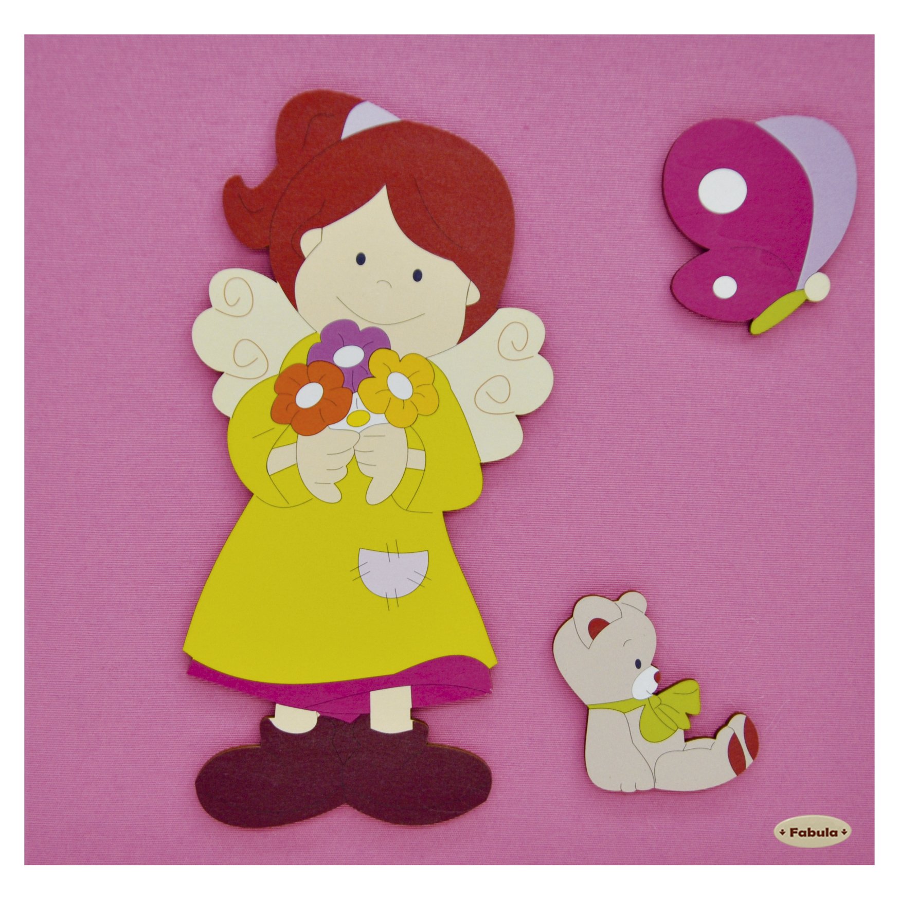 Fabula Linea Angeli Fiori - Album Portafoto Formato 20x20 cm - 4 Fogli DIARIO Nascita + 30 Fogli Bianchi per incollaggio Foto - Applicazioni in Legno - cod. 1746n - Copertina Colore 133 Rosa
