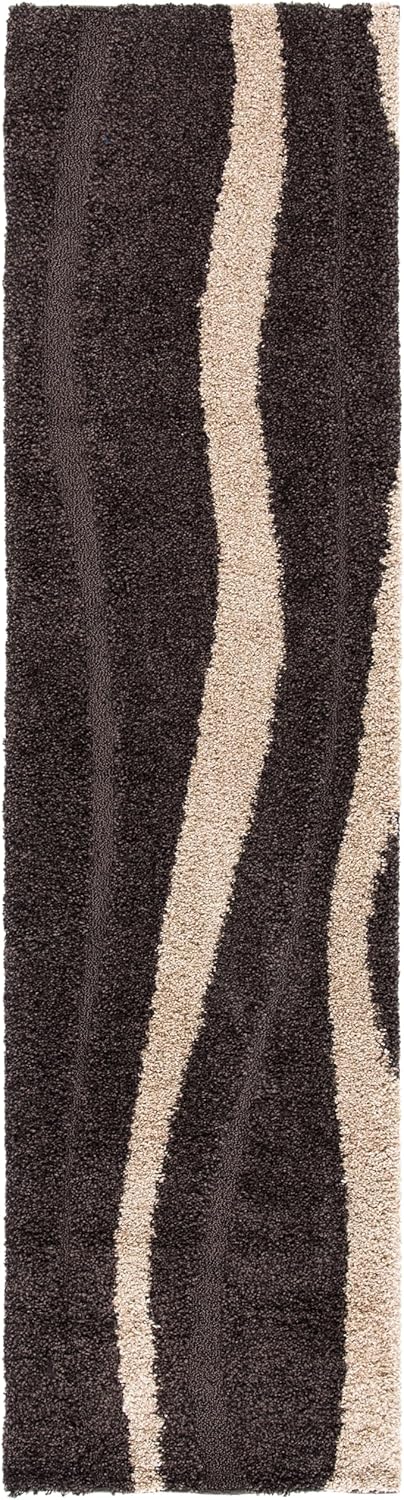 SAFAVIEH Florida Shag Collection Runner Rug - 2'3" x 7', Dark Brown & Beige, Stripe Design, Non-Shedding & Easy Care, 1.2-inch Thick Ideal for High Traffic Areas in Living Room, Bedroom (SG451-2813)
