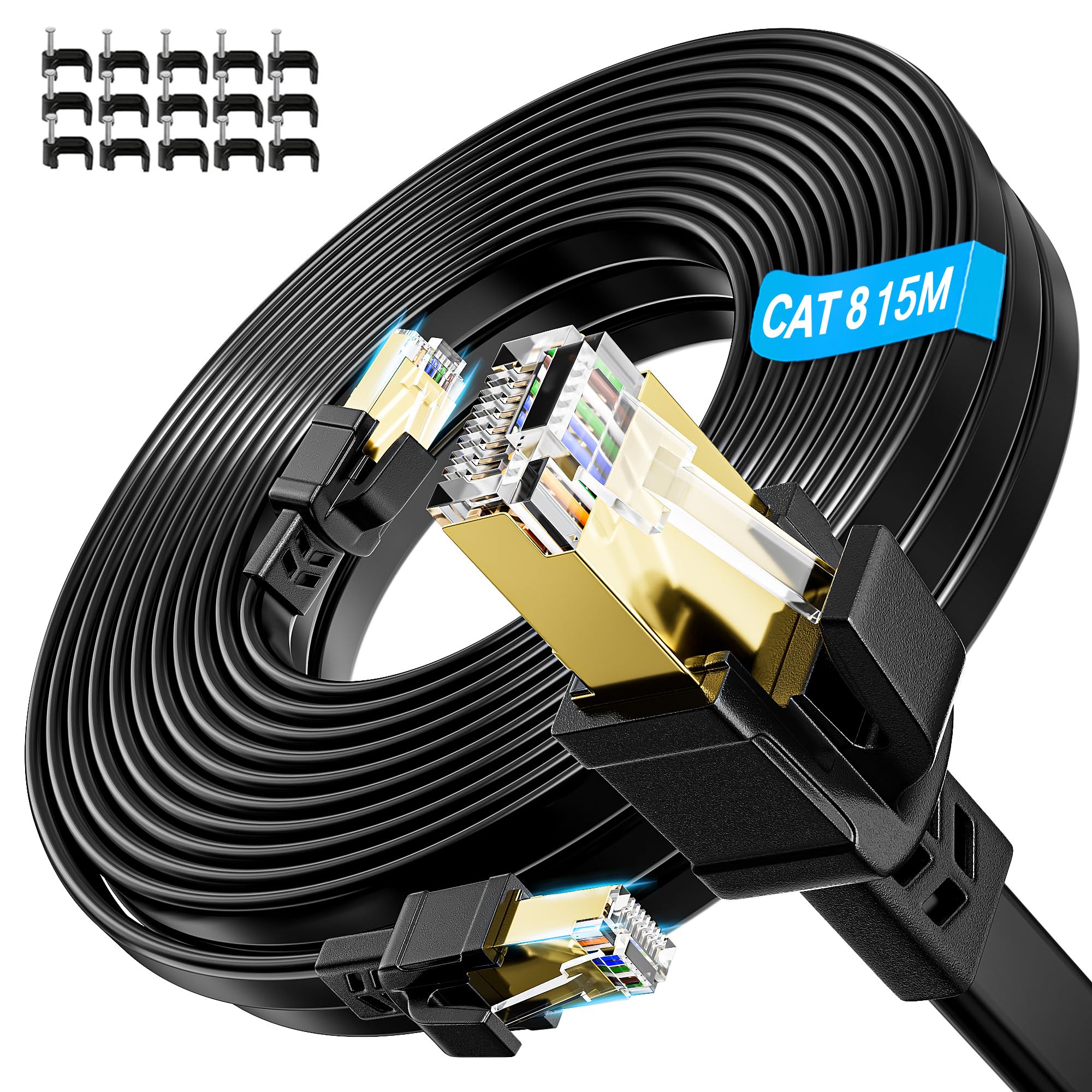 Veetop Câble Ethernet Cat 8, RJ45 15m Cable Réseau, Cat8 40Gbps 2000MHz Gigabit S/FTP Câble Internet Lan pour PS5, Routeur, Téléviseurs, Xbox, Plus Rapide que Cat 6/Cat 7 Veetop Câble Ethernet Cat 8, RJ45 15m Cable Réseau, Cat8 40Gbps 2000MHz Gigabit S/FTP Câble Internet Lan pour PS5, Routeur, Téléviseurs, Xbox, Plus Rapide que Cat 6/Cat 7