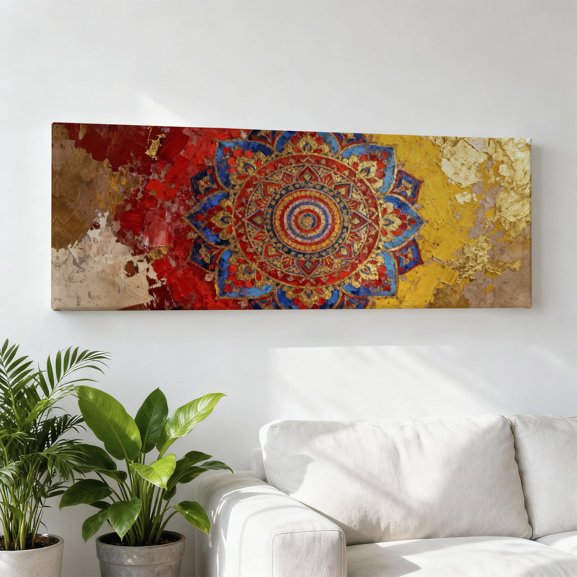SoulAbiti Rajasthani Mandala Fresco Unframed 36x14 inches Rolled Canvas Wall Contemporary Art UV Print Painting for Living Room, Bedroom & Office Decor Premium Gloss Vivid Fade-Resistant Print-image-33