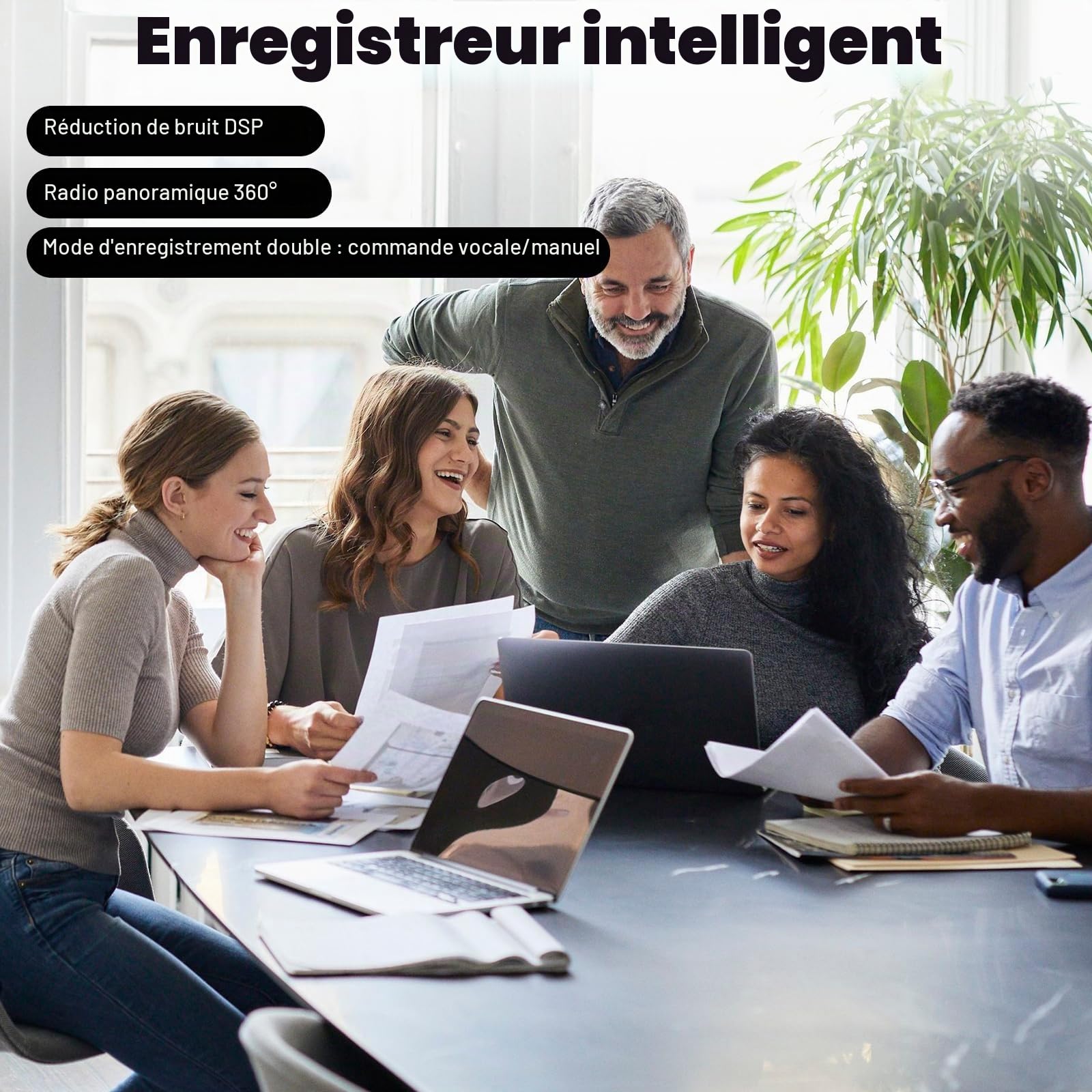 Enregistreur Vocal Mini 128 Go,Enregistreur Vocal Activé avec Lecture, Triple Réduction du Bruit, Mémoire Audio 1500H et Autonomie de Batterie de 8Heures pour Réunions,Interview