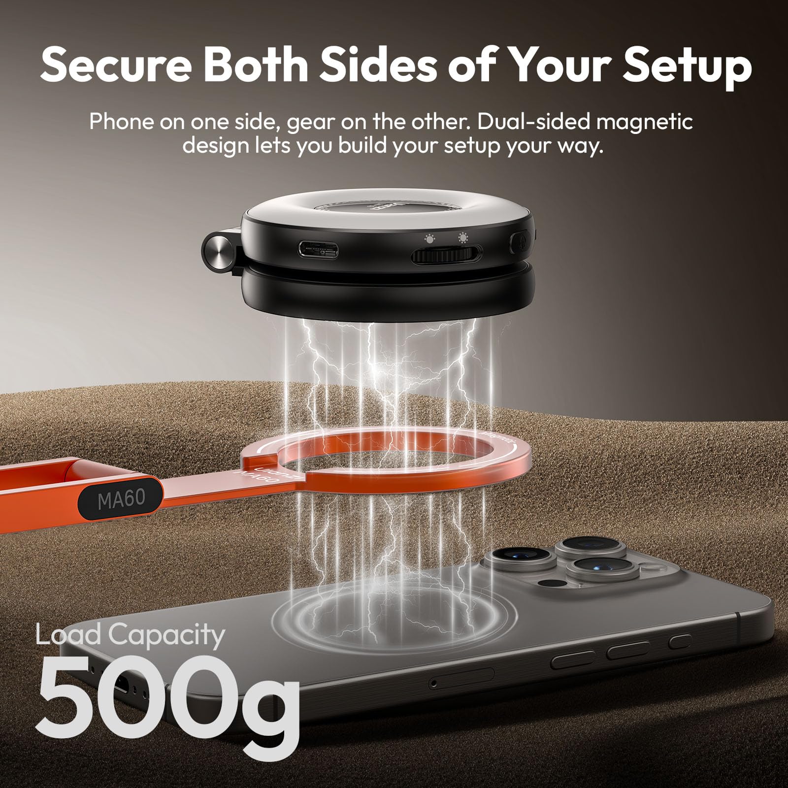 ULANZI MA60 Trépied Magnétique, 3-in-1 Aluminium Mini Selfie Stick Pliable, Force Magnétique 14, Support de Téléphone Portable Pocket Tripod Compatible iPhone 17 16 15 14 13 12 Magsafe Sumsung, Orange