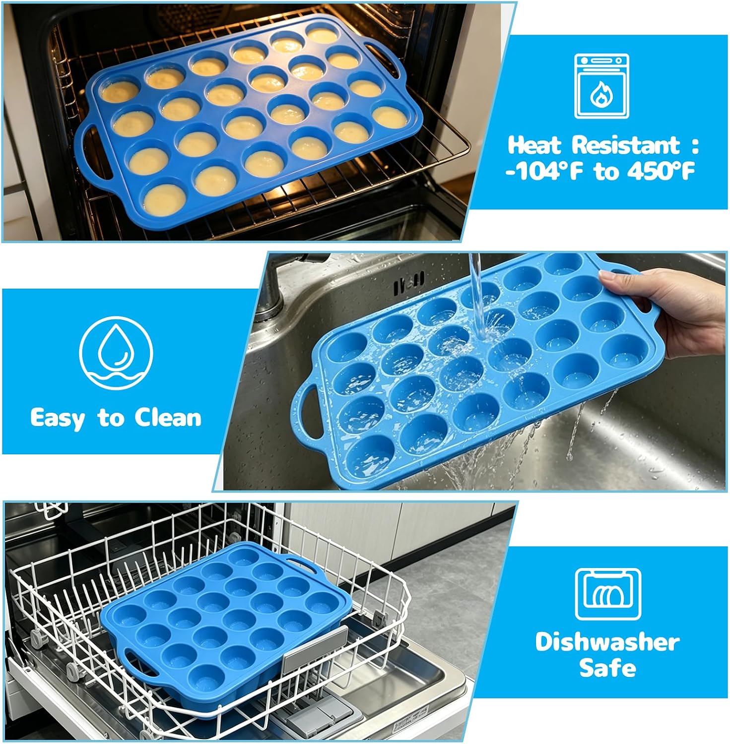 Silicone Mini Muffin Pan 24 Cup, Mini Cupcake Pans | Non-stick Mini Muffin Silicone Molds with Stainless Steel Frame for Baking, Mini Cupcake, Muffin, Egg Bites, Fat Bomb