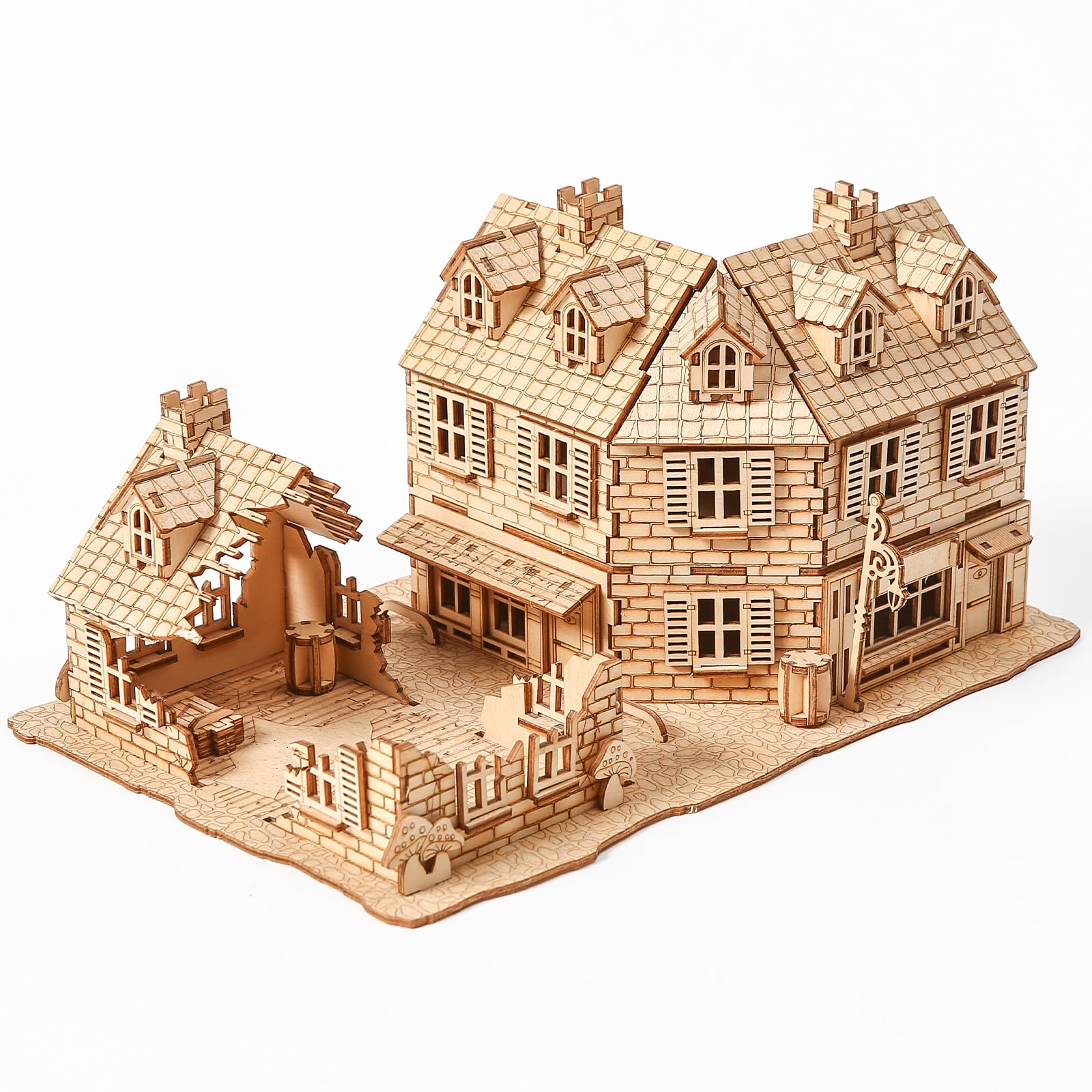3D-Holzpuzzle für Erwachsene, Modellbausatz antiker Architektur, War Zone 1942: Bastelset für Straßenkampf-Gebäude, Holzmodellbausatz als Geschenk für Erwachsene zum Zusammenbauen, 234 Teile