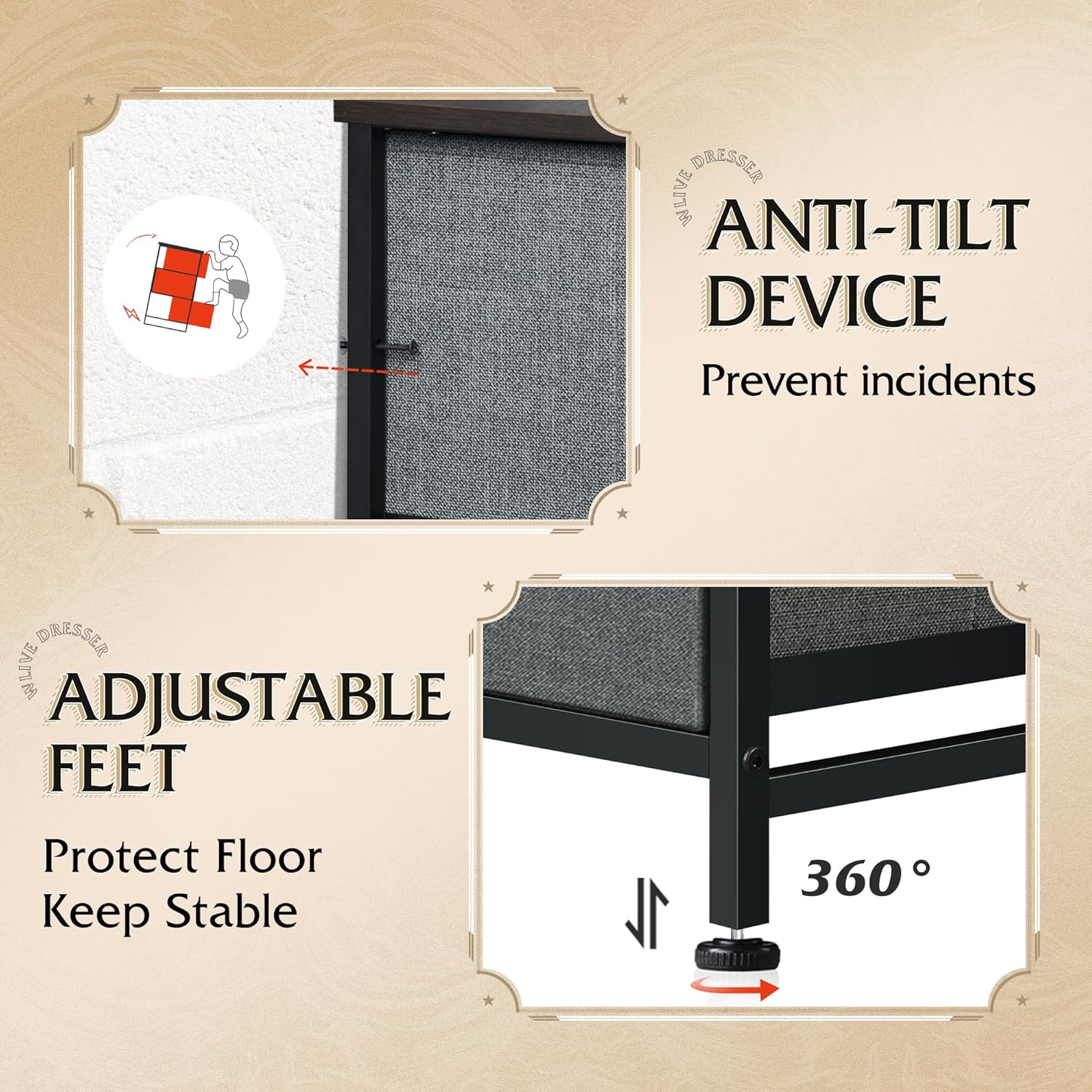 Image showing anti-tilt device installation and adjustable feet