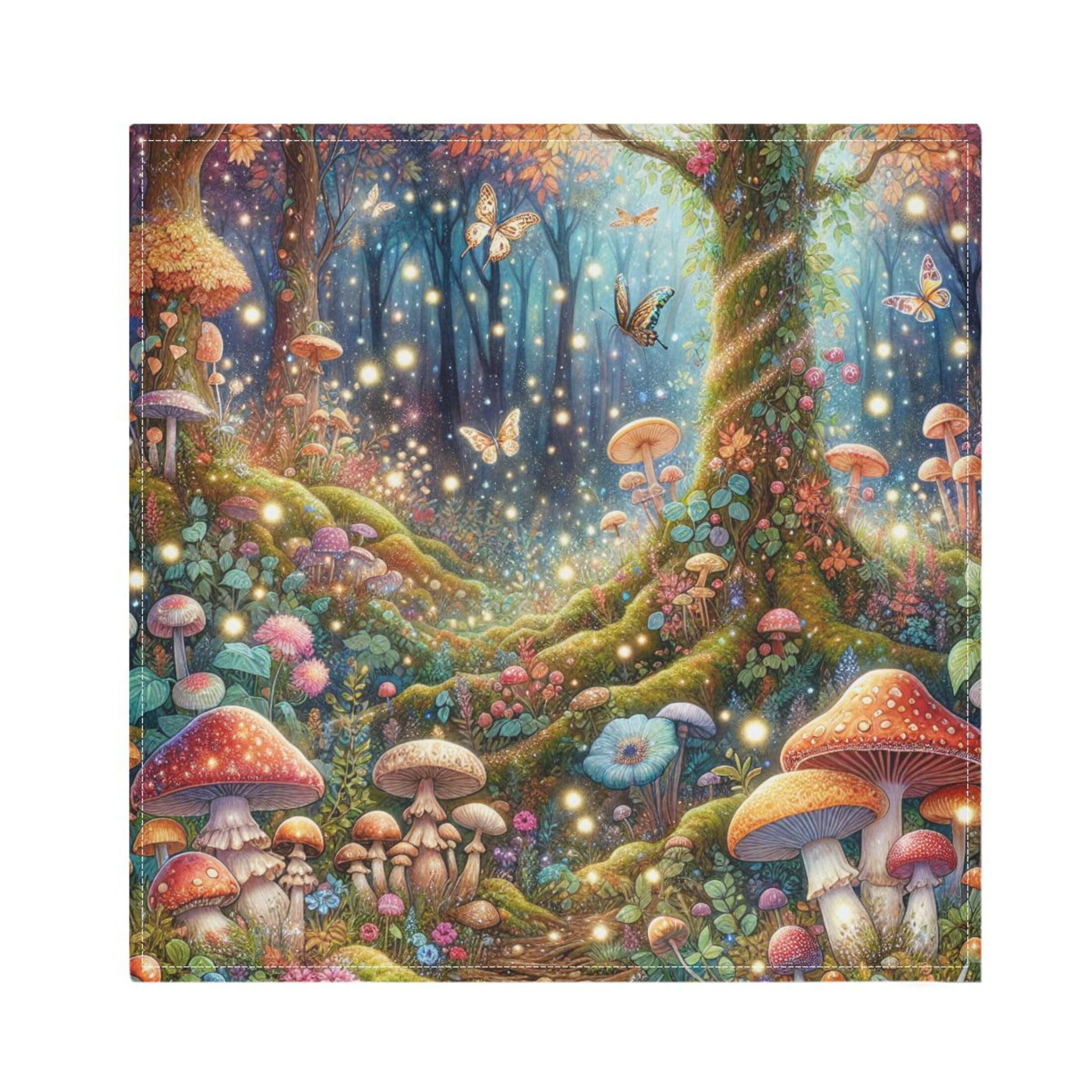 Fuauuyl Cloth Napkins Set of 4 Magic Forest Mushrooms Dinner Napkins 20x20 in, Washable & Reusable Fabric Table Napkin for Dining Parties Holiday, Eco-Friendly