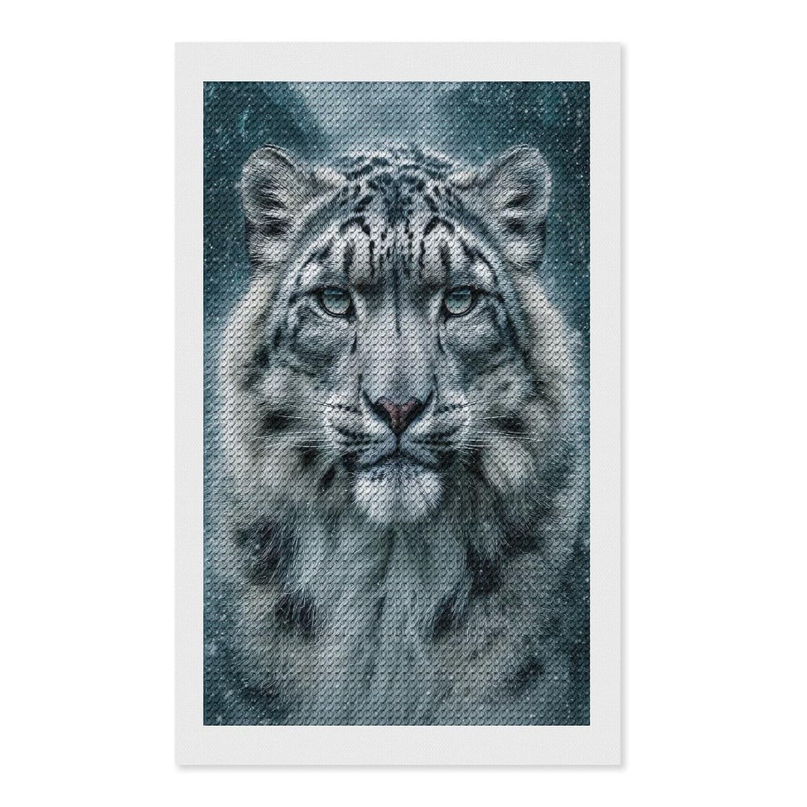 Junmoney Snow Leopard Majesty Diamond Art Kit 12"x20", Modern Decor, for Adults, Printed Canvas, Holiday Gift Idea, Fun Craft Experience