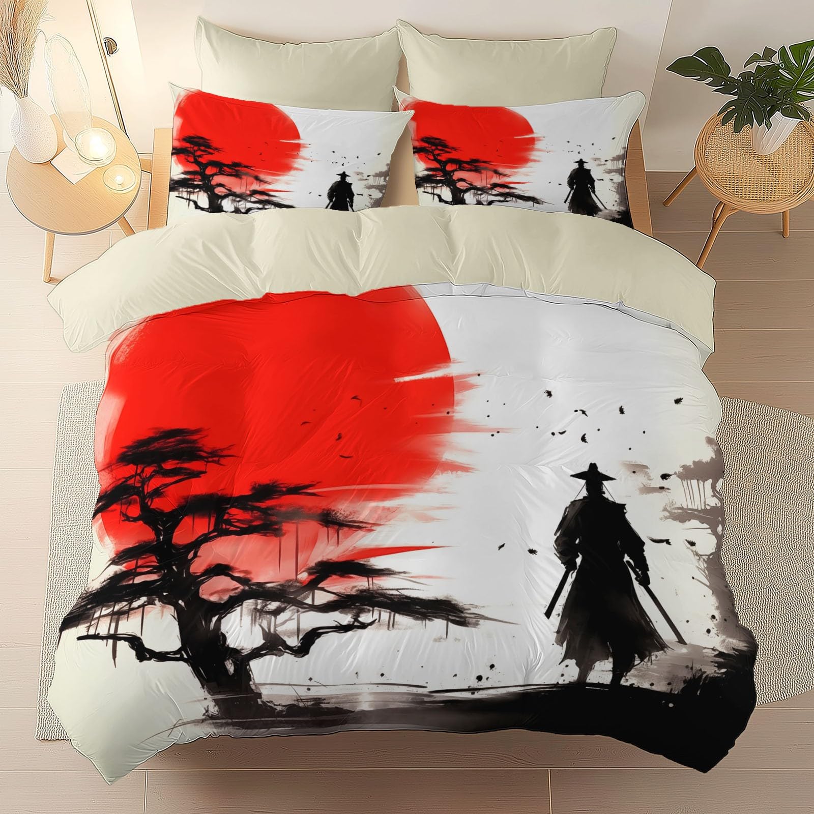 Parure de lit 240x260 cm en microfibre infroissable motif japonais pour un entretien facile