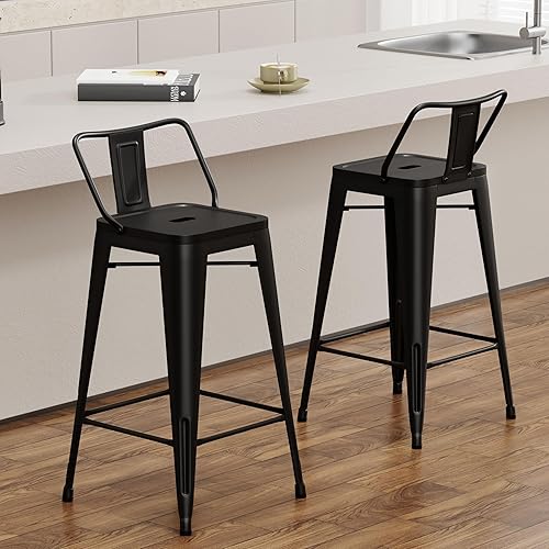Tongli Metal Bar Stools Set of 2 Counter Stools Metal Bar Chairs Stools Counter Height Barstools Indoor Outdoor (Matte Black, 2PCS-24)
