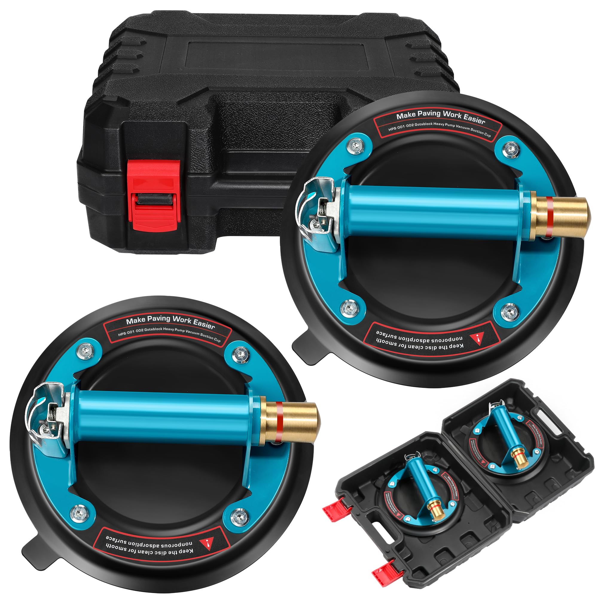 8" Glass Suction Cup, 2 Pack Vacuum Suction Cups with Metal Handle and Brass Pump for Granite & Glass Lifting, 480 lbs Load Capacity with Carrying Case