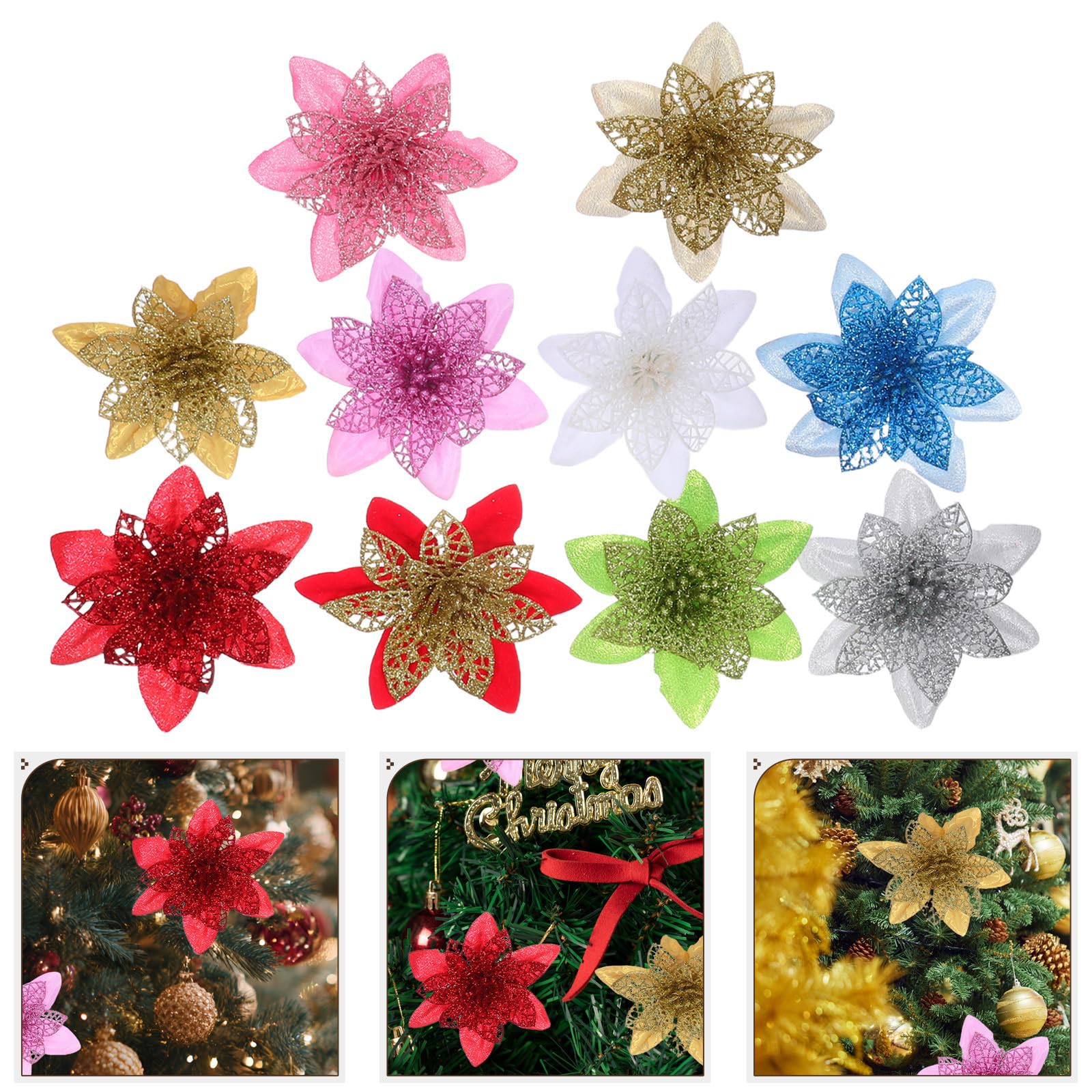 Toyvian 80 Stück Künstliche Weihnachtssternblüten für Baum, Kunststoff, | Wiederverwendbar, Pflegeleicht für Innen Sowie Außen Geeignet, Festliche Deko für Kränze und Feiern