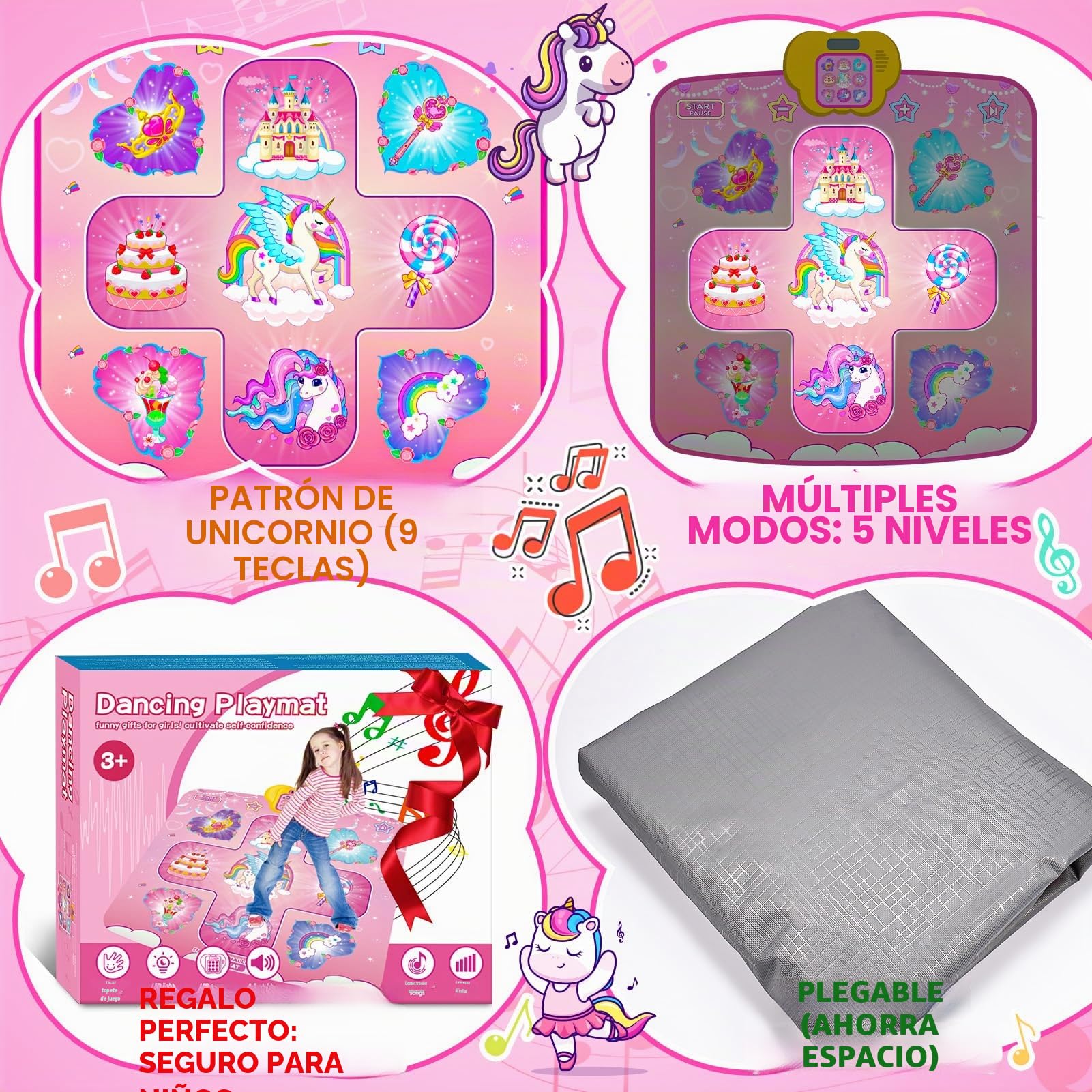 alfombra de baile unicornio,para niños 2 3 4 5 6 7 8 años niñas de juguete,alfombra de baile de unicornio de juguete de 2 a 8 años niñas, 5 niveles de baile,regalo niñas de 2 a 8 años