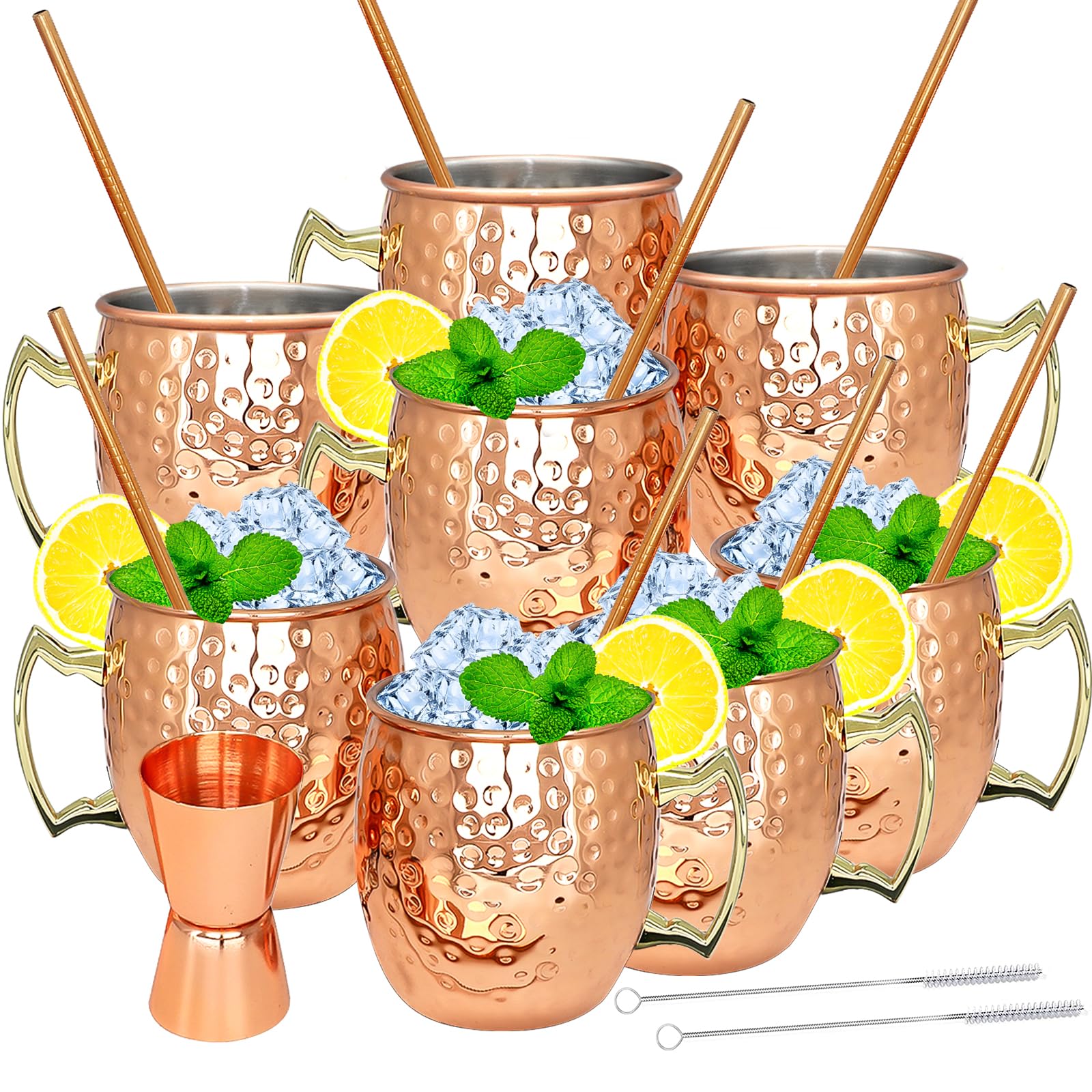 Moscow Mule Copper Mugs- Set of 8 Copper Plated Stainless Steel Mug 18oz, for Chilled Drinks (8 pcs) — image 1