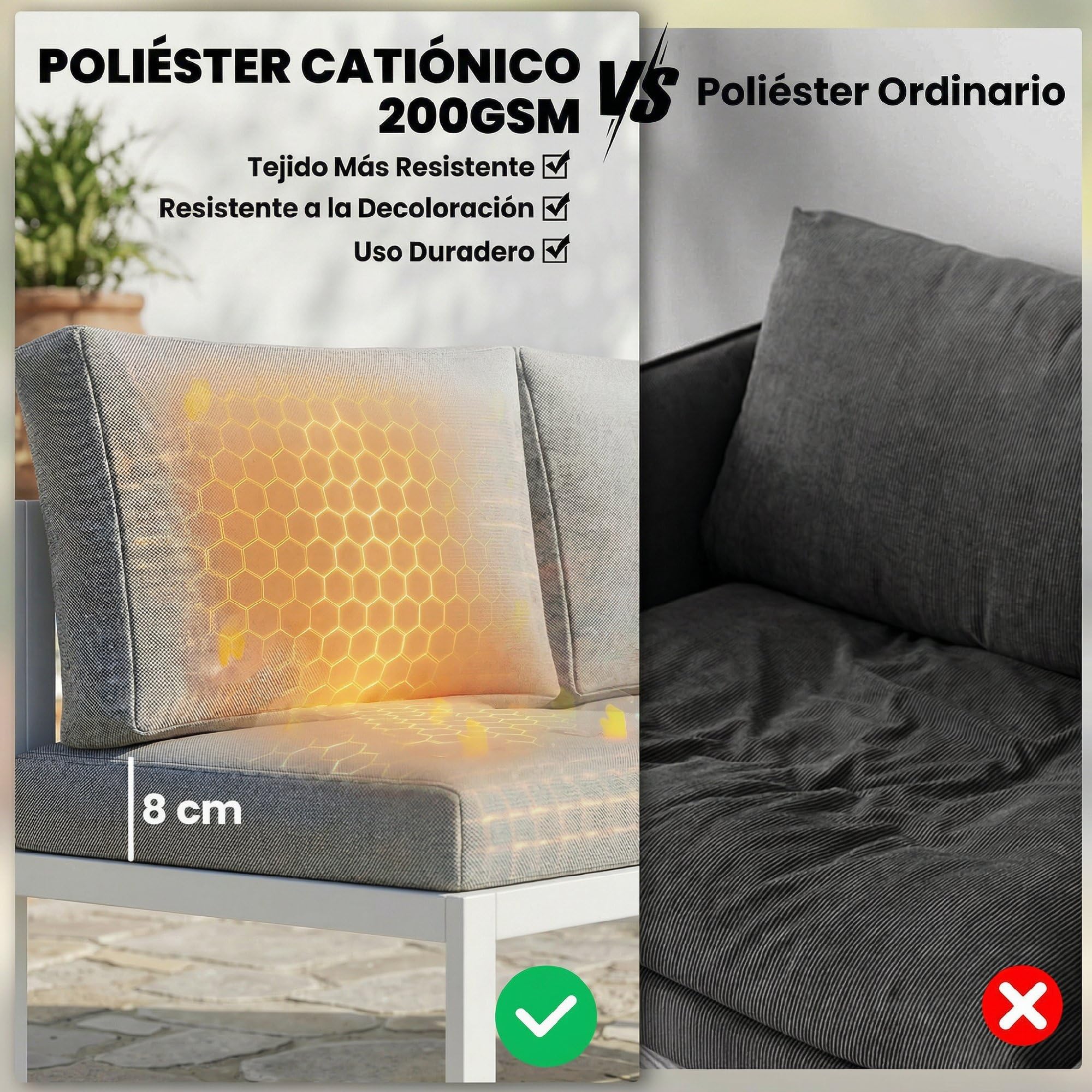 Outsunny Conjunto de Muebles Jardín Exterior de 4 Piezas Sofá Exterior Seccional Forma de L con 3 Sofás de 2 Plazas Asiento de Textilene Mesa con Tablero Efecto Madera WPC Cojines Gris Claro y Blanco