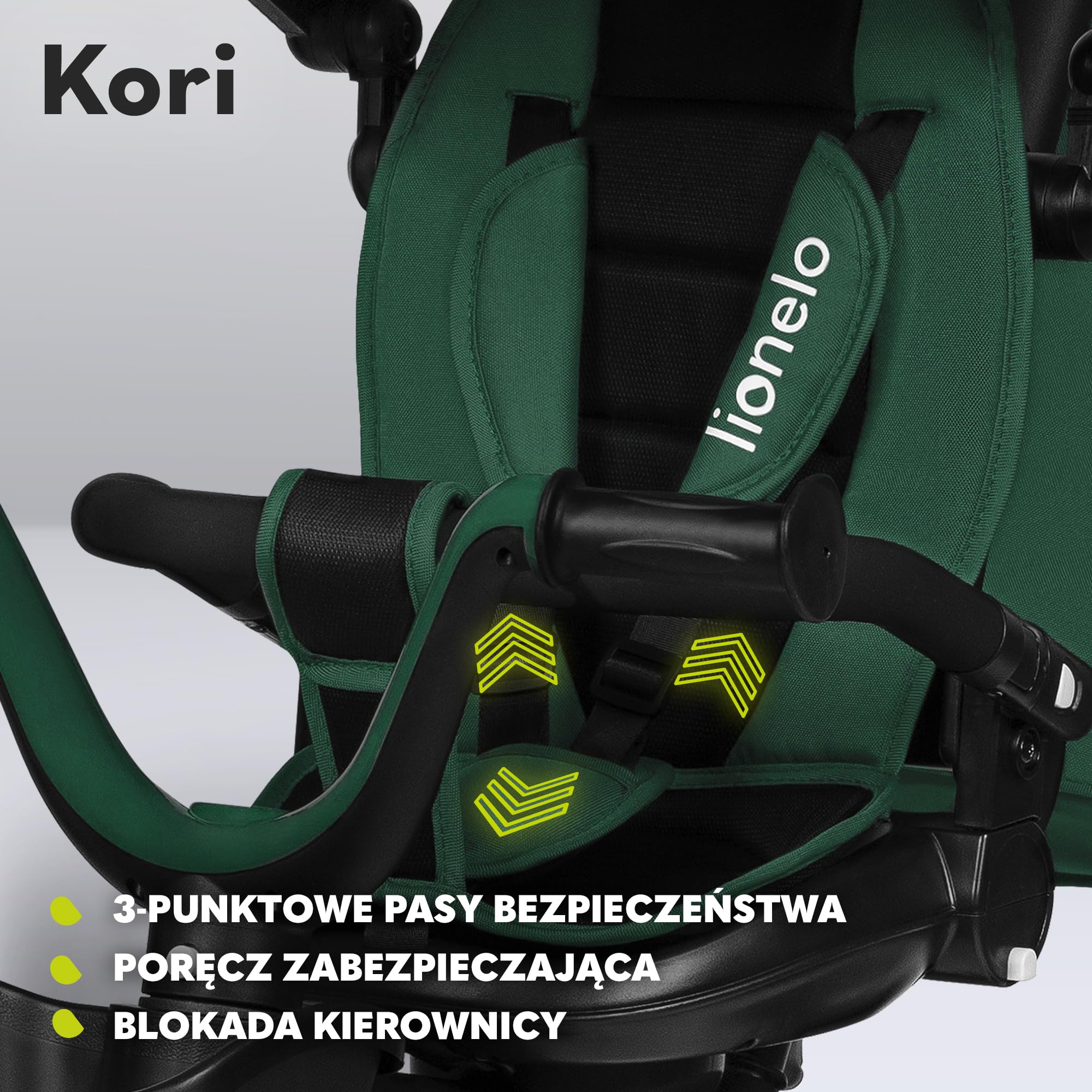 LIONELO Kori Rower trójkołowy 2 w 1, kontrola toru jazdy, obracane siedzisko, składany daszek, wytrzymała i lekka konstrukcja, uchwyt na kubek, praktyczna torba