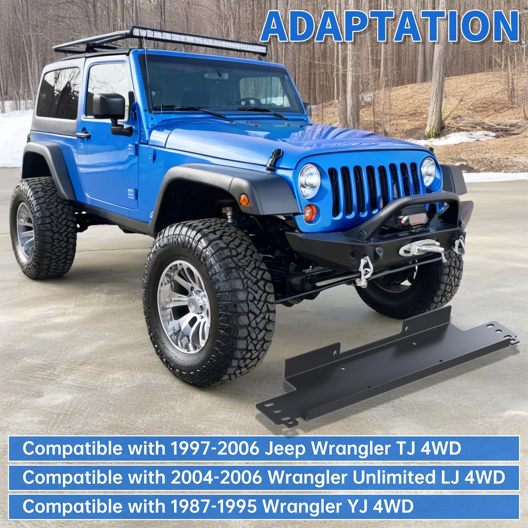 KUAFU Winch Mounting Plate Compatible with 1987-2006 Jeep Wrangler YJ TJ LJ 4WD Black - 12000 LBS Capacity