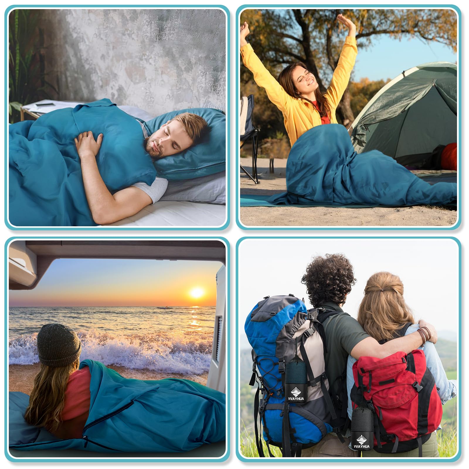 Hüttenschlafsack,Ultraleichte tragbare Reiseblätter aus Satinmaterial mit Zwei-Wege-Reißverschlüssen,Erwachsene Camping Blatt für Rucksacktourismus,Hotel,Geschäftsreisen