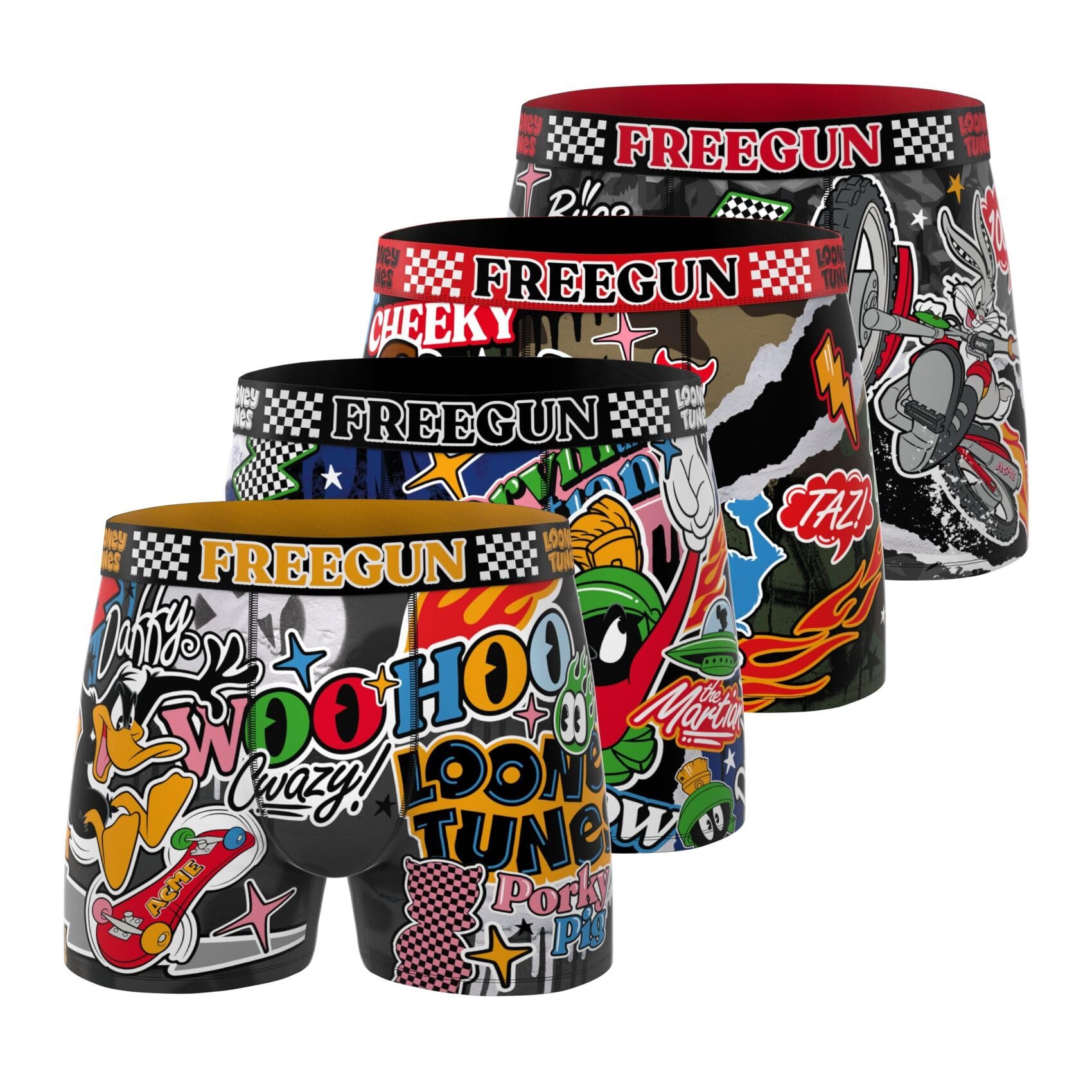 FREEGUN Boxer Enfant Looney Tunes, Caleçon Garçon Bugs Bunny, Daffy, Coyote et Taz (Lot de 4)