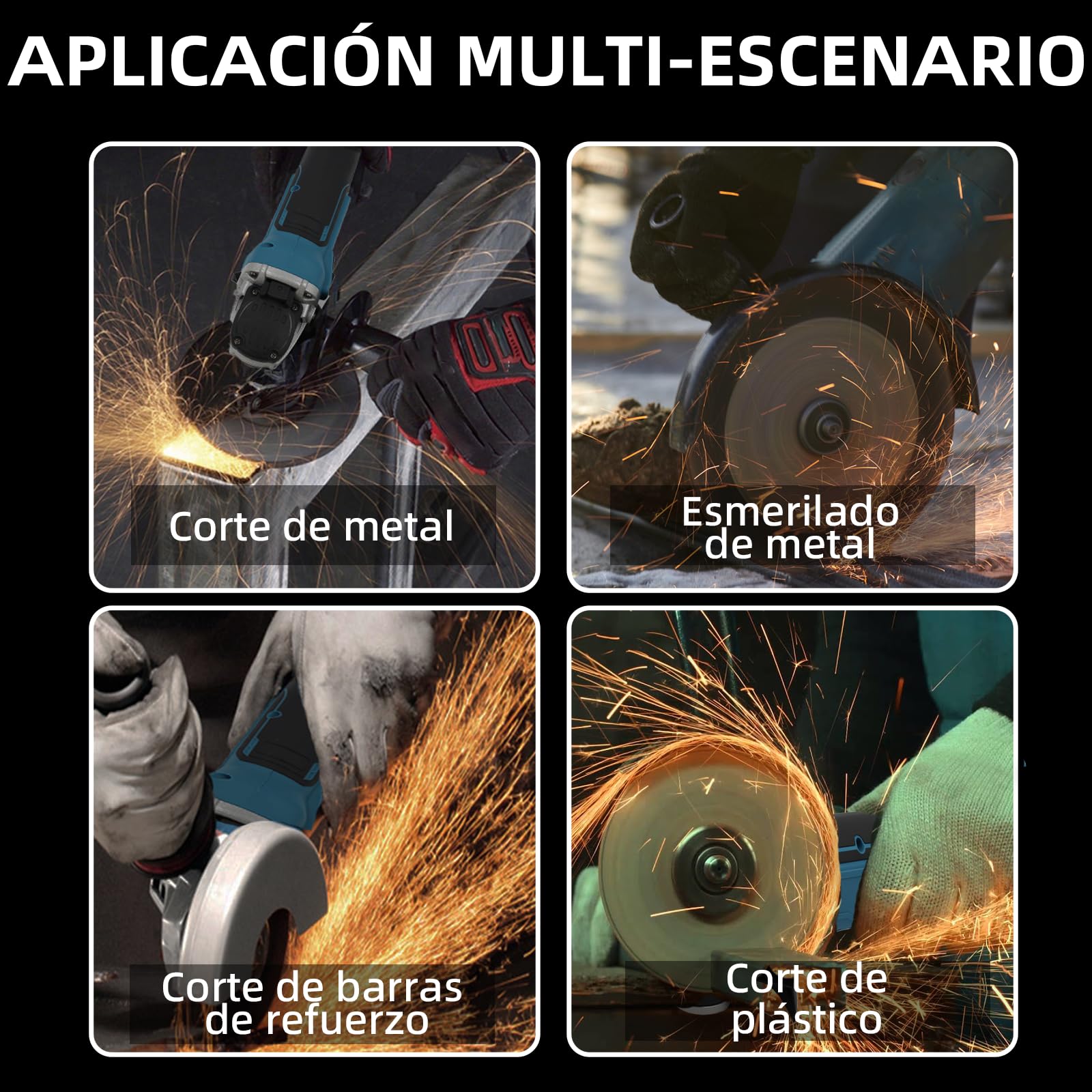 Amoladora angular con batería compatible con Makita 18 V, 8500 rpm, control de velocidad de 4 niveles, disco abrasivo de 125 mm con llave de lijadora para lijar, cortar y pulir (sin batería)