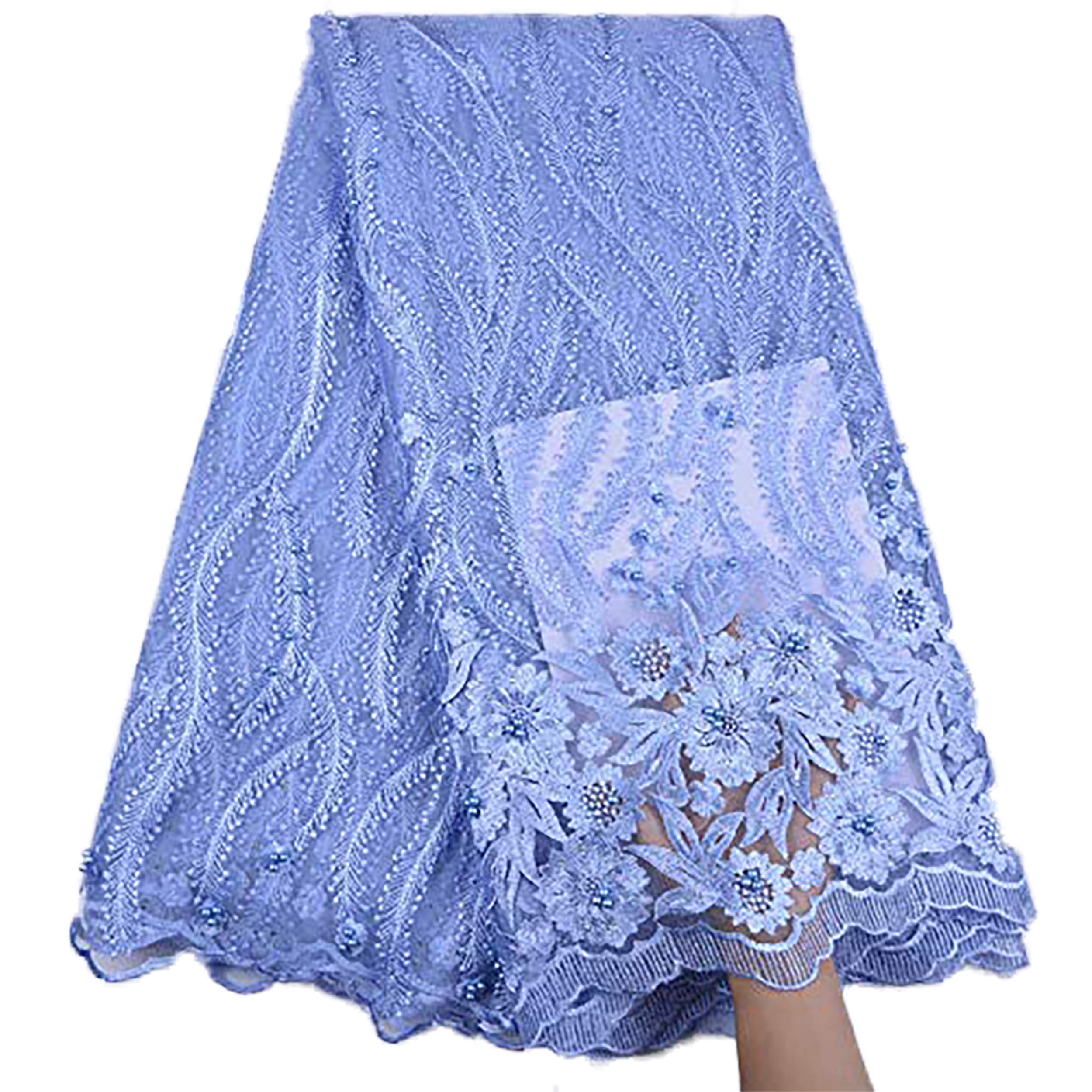 bridallaceukbridallaceuk 3 Yards African Lace Fabric Nigerian French Beaded Lace Net Fabric Embroidered Fabric for Wedding Party Dress Corded Guipure K7 (Sky Blue), Lilac, Large