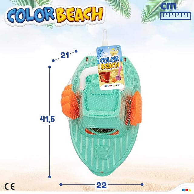 Foto 2 de 7 de ColorBaby - Juguete de playa para niños, Set de playa, cubo de playa, Ø14 cm, yate, pala, rastrillo, 3 moldes…